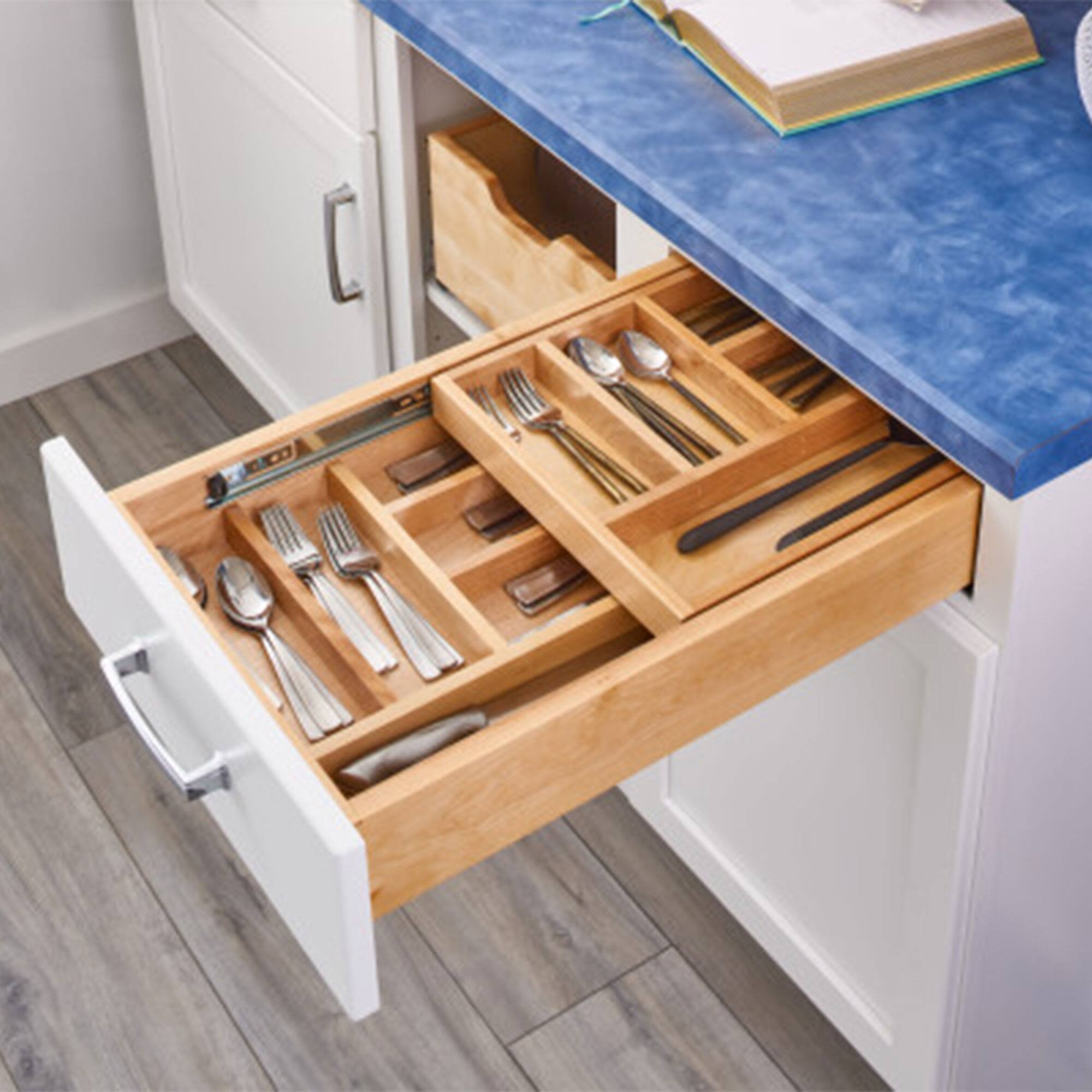 Alt View 1. Rev-A-Shelf - Rev-A-Shelf 18'' Tiered Cutlery Drawer Organizer w/ Soft-Close, 4WTCD-21HSC-1 - Light Brown.