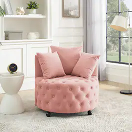 GOODSILO - Luxury Upholstered Swivel Accent Chair with Tufted Back and Caster Wheels for Elegant Home Seating - Pink