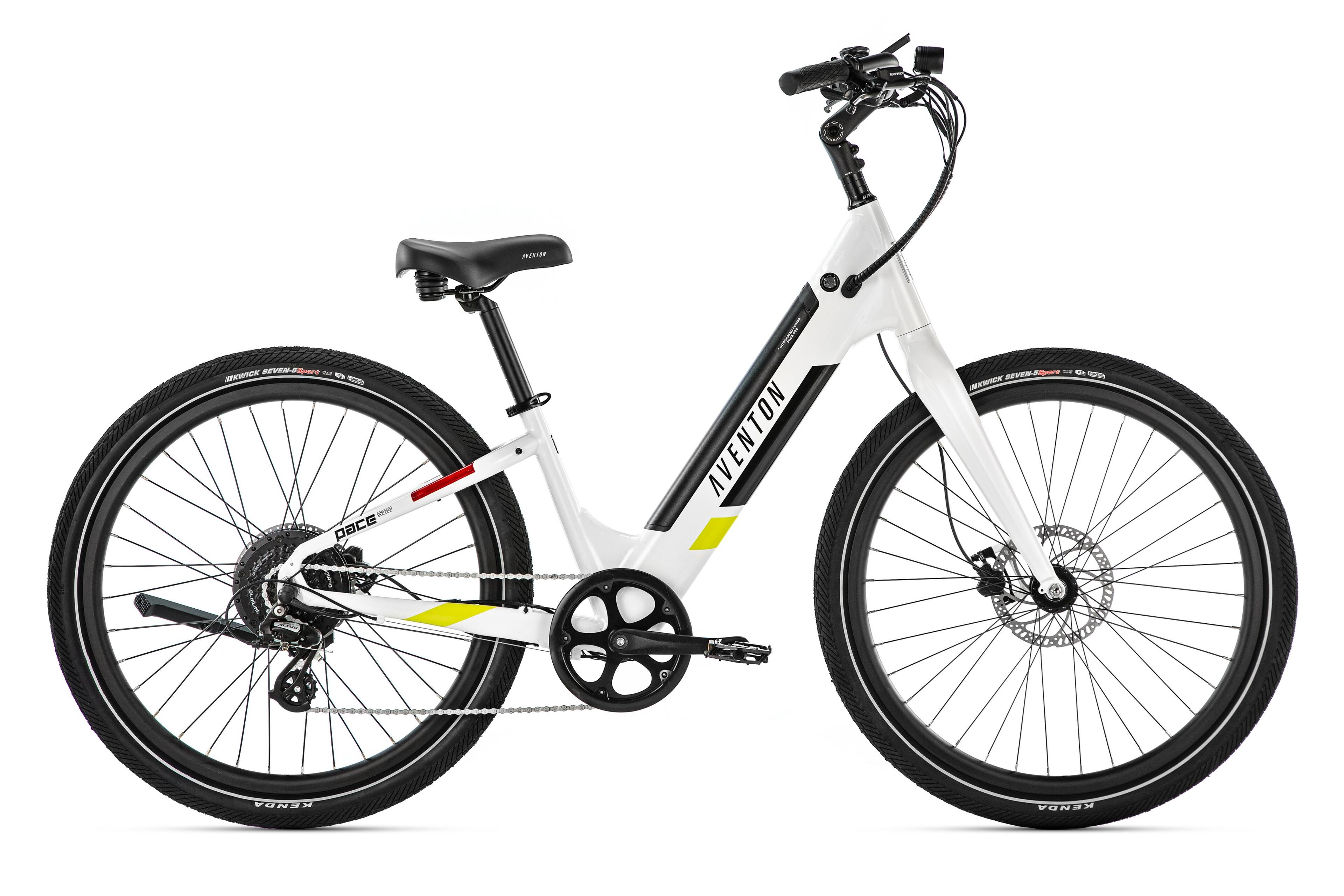 Front. Aventon - Pace 500.2 Step-Through Ebike w/ 40 mile Max Operating Range and 28 MPH Max Speed - Ghost White.
