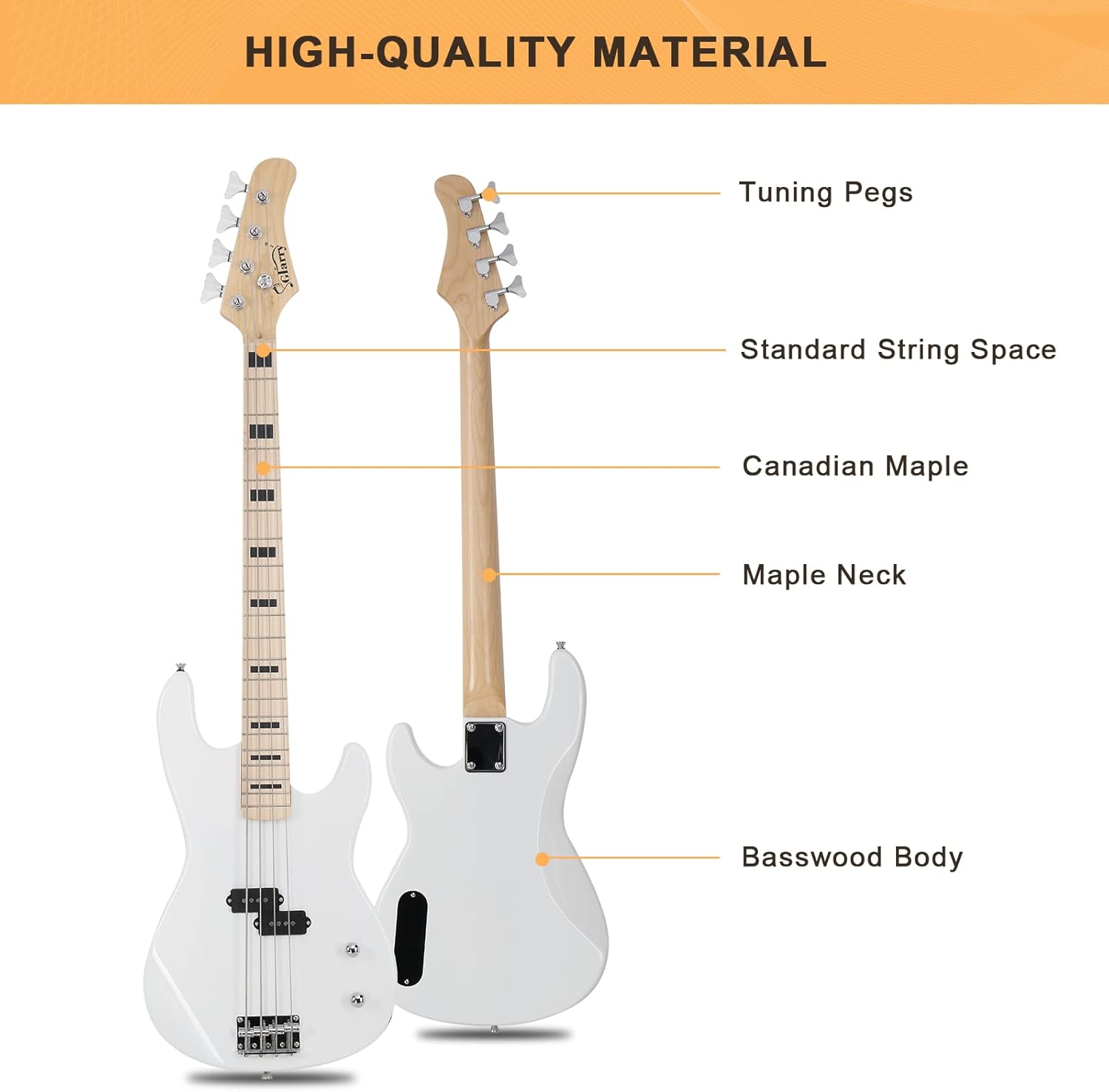 HIGH-QUALITY MATERIAL

- Tuning Pegs
- Standard String Space
- Canadian Maple
- Maple Neck
- Basswood Body