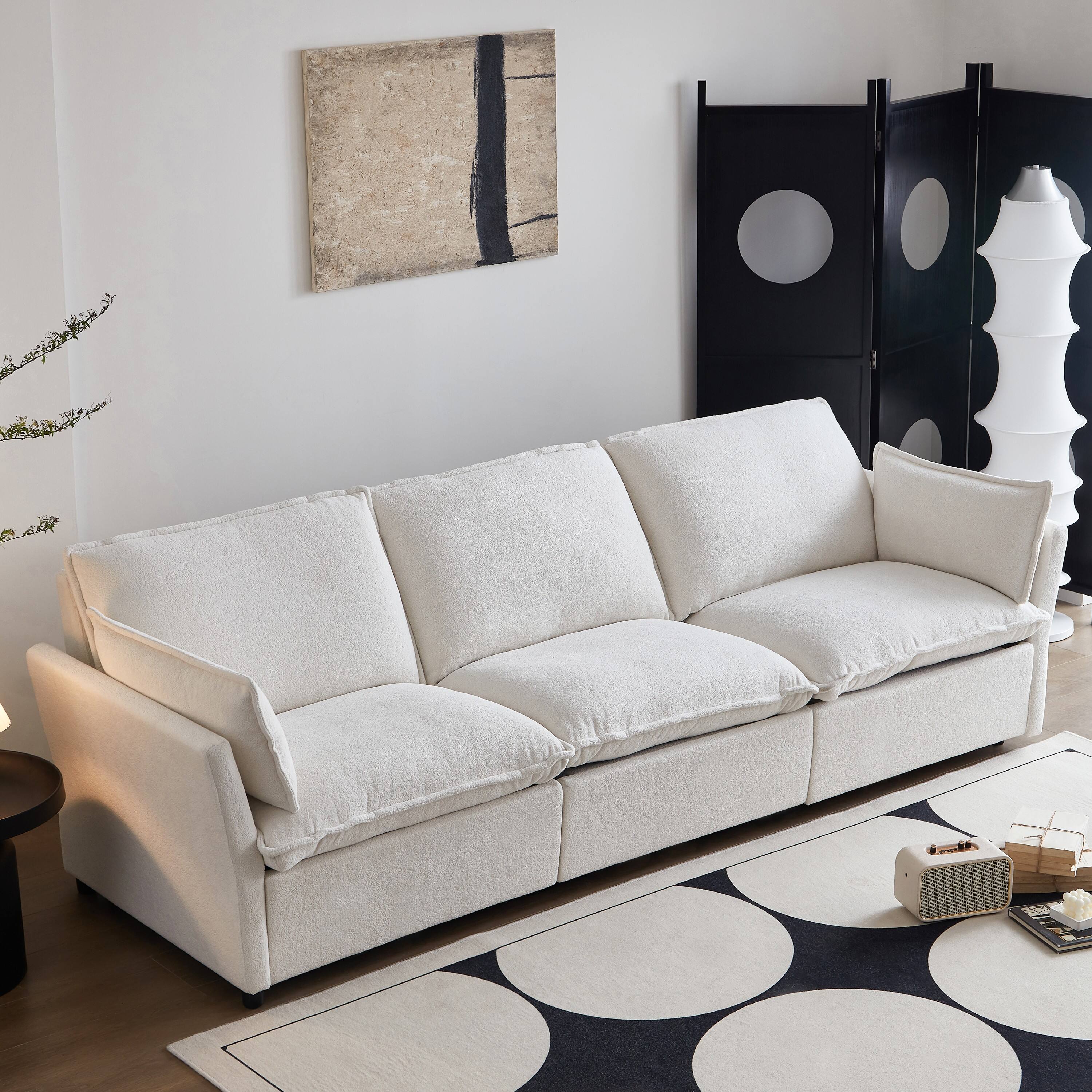 Alt View 1. MSOOB - Modern 3 Seat Chenille Power Reclining Sofa Couch with USB Ports, Three Motor with Independent Control for Each Seat - White.