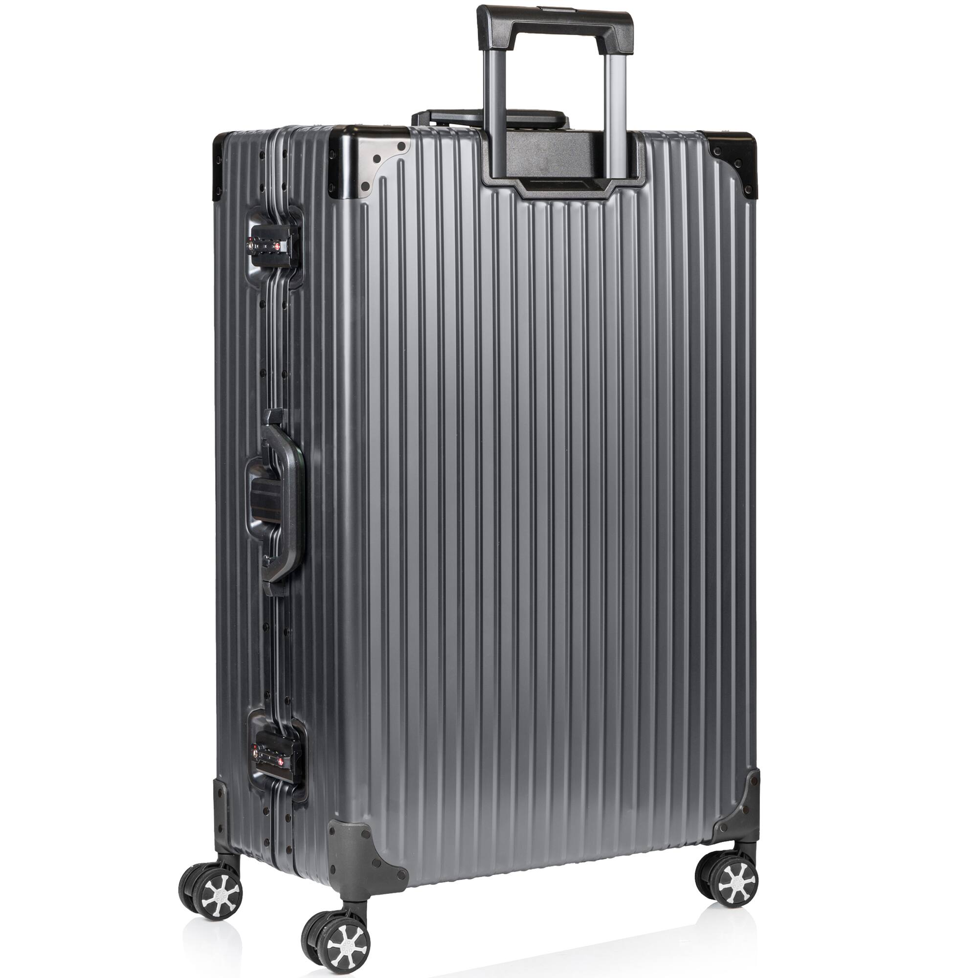 Back. Champs - Elite Aluminum Collection Large Luggage Case - Grey.