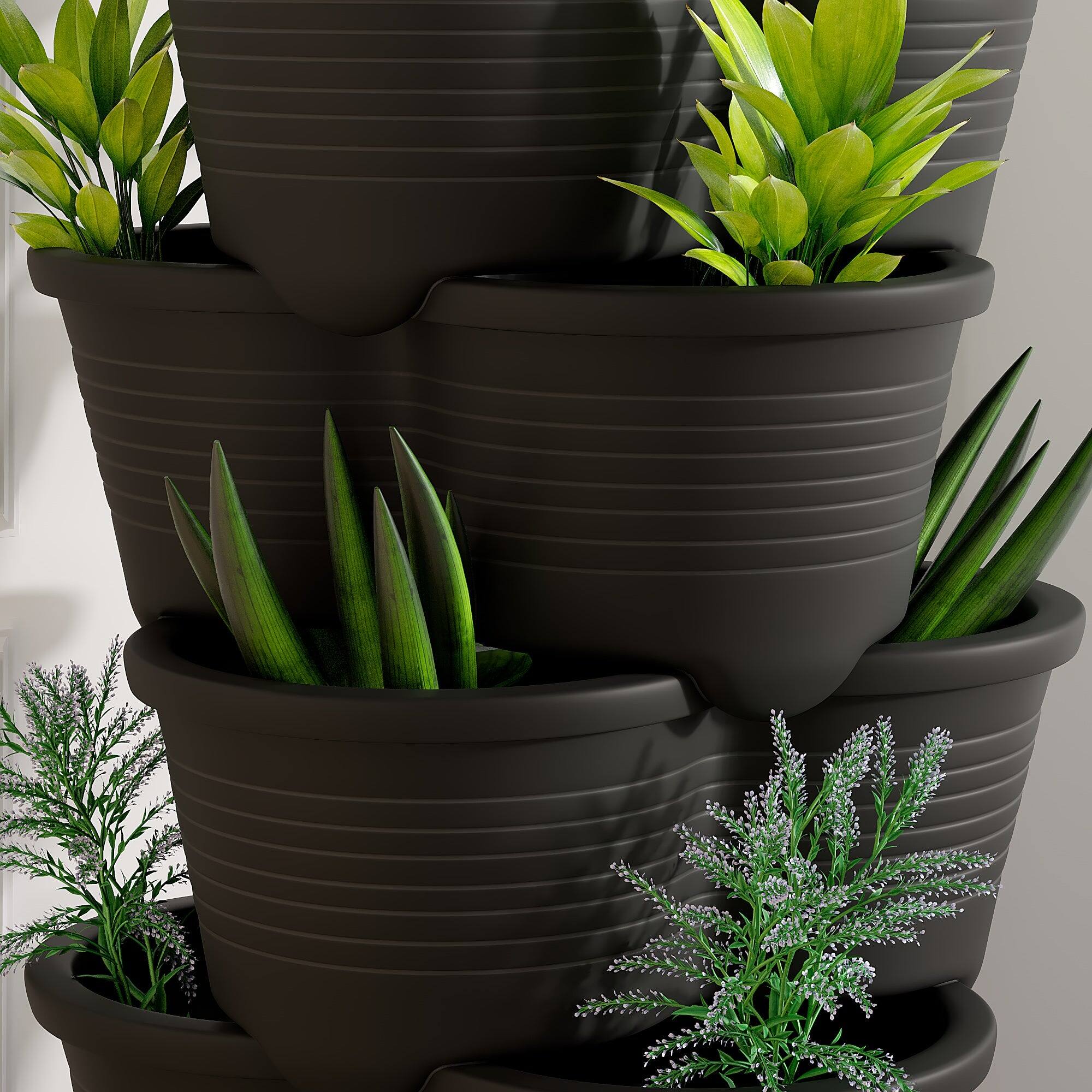 Alt View 6. Vecelo - 5-Tier Stackable Vertical Garden Planter with Drainage and Wheels for Indoor Outdoor Strawberry & Herb Growing.