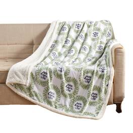 Noble House - Plazatex Faith, Hope & Love with Sherpa Plush Decorative All Season Plum Throw Blanket 50" x 60" - White