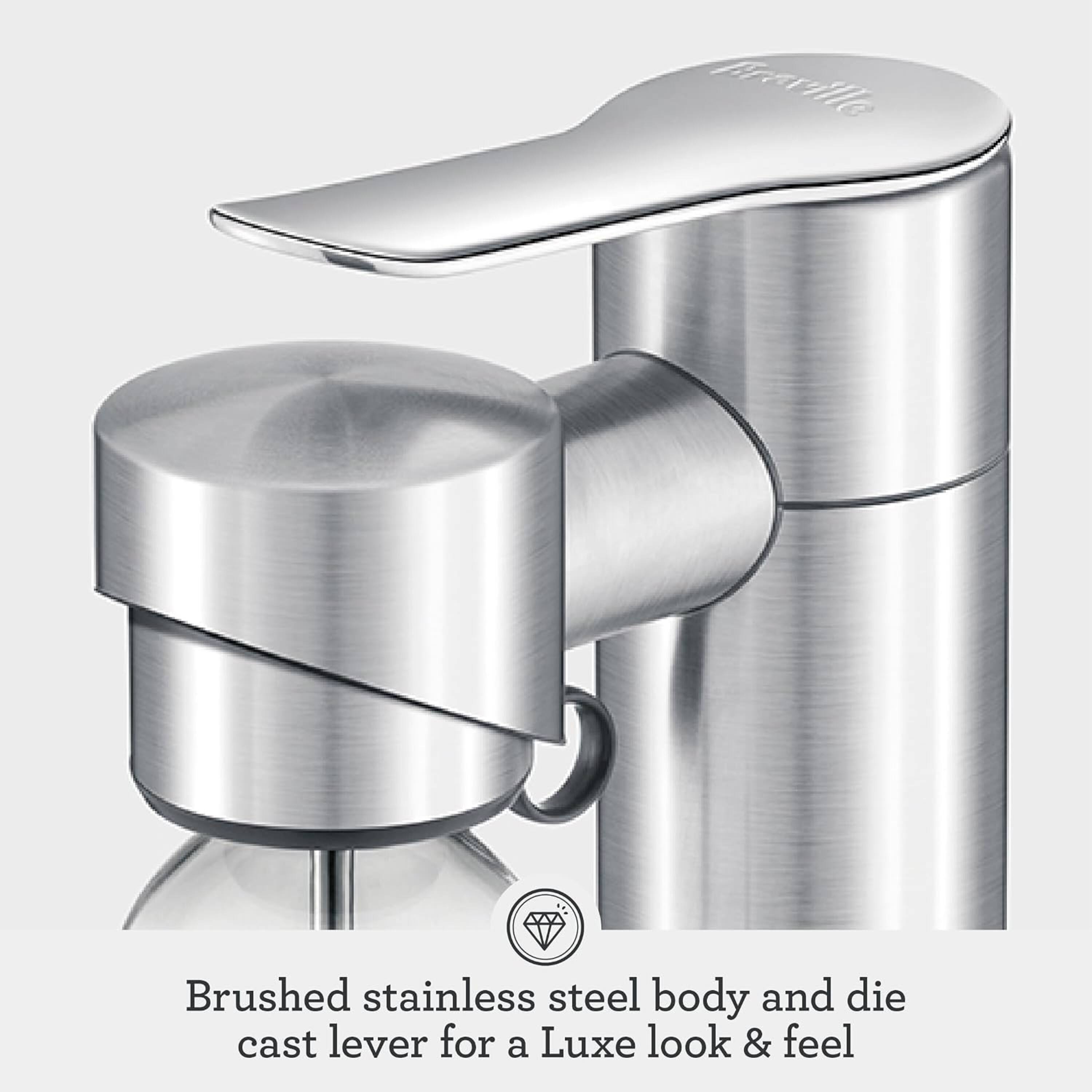 Brushed stainless steel body and die cast lever for a Luxe look & feel