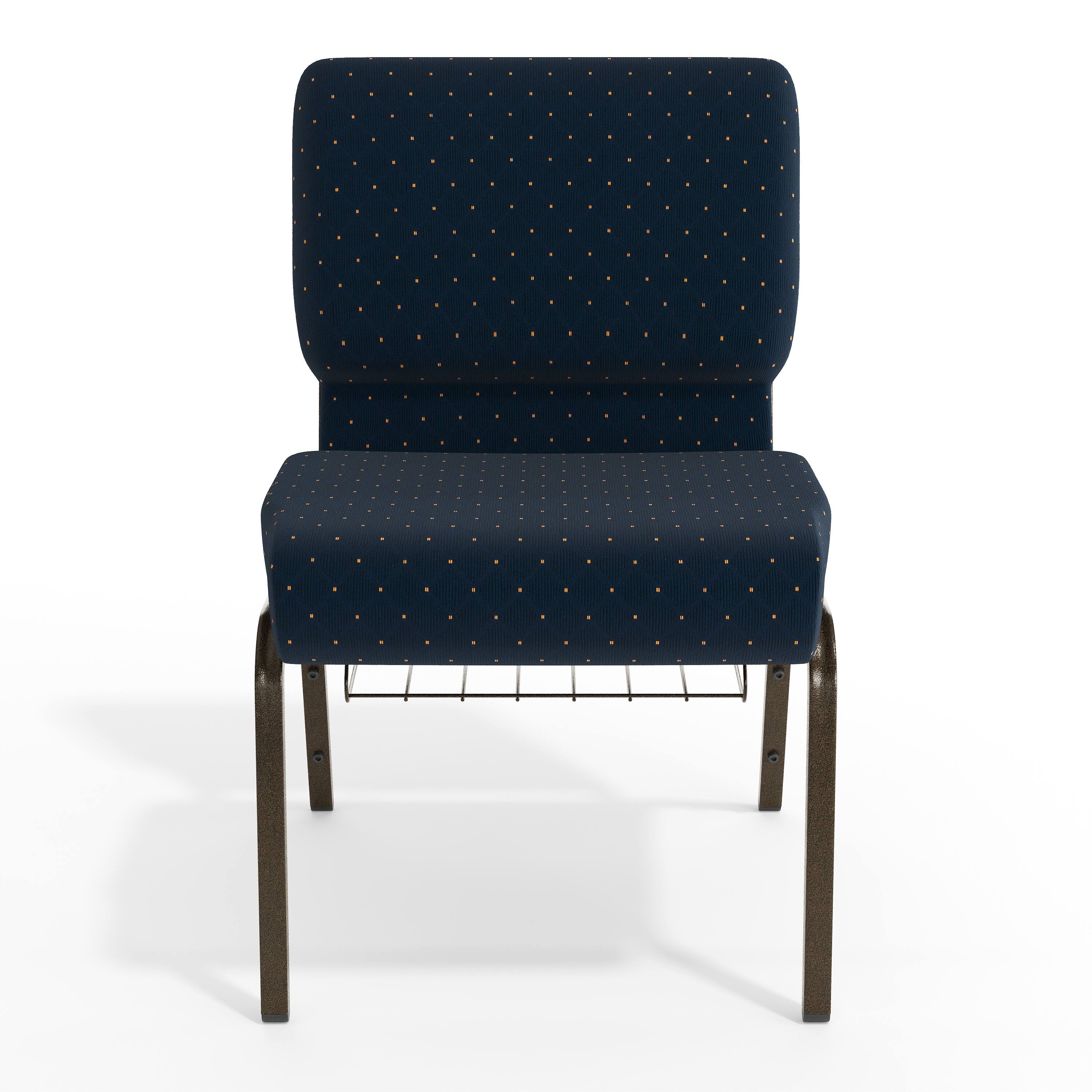 Alt View 9. Emma + Oliver - 21"W Church/Reception Guest Chair with Communion Cup Book Rack - Navy Blue Dot Patterned Fabric/Gold Vein Frame.