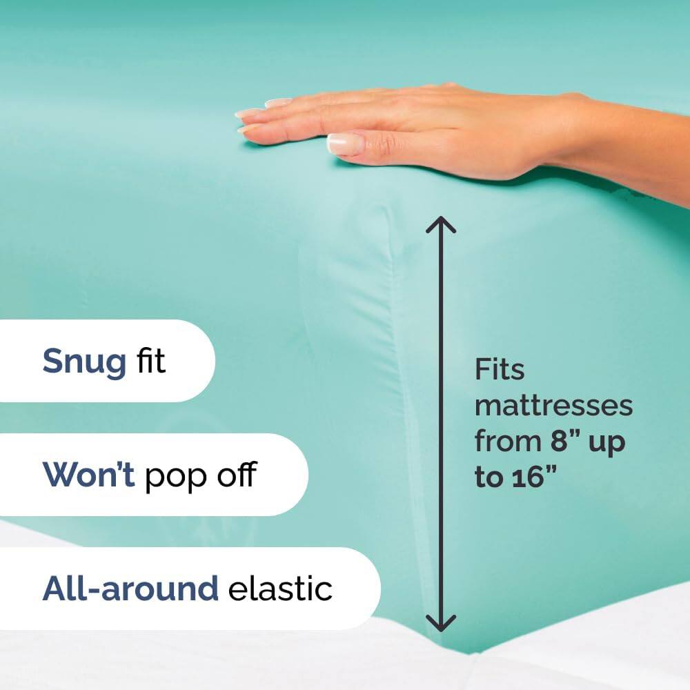 Snug fit  
Won't pop off  
Fits mattresses from 8" up to 16"  
All-around elastic