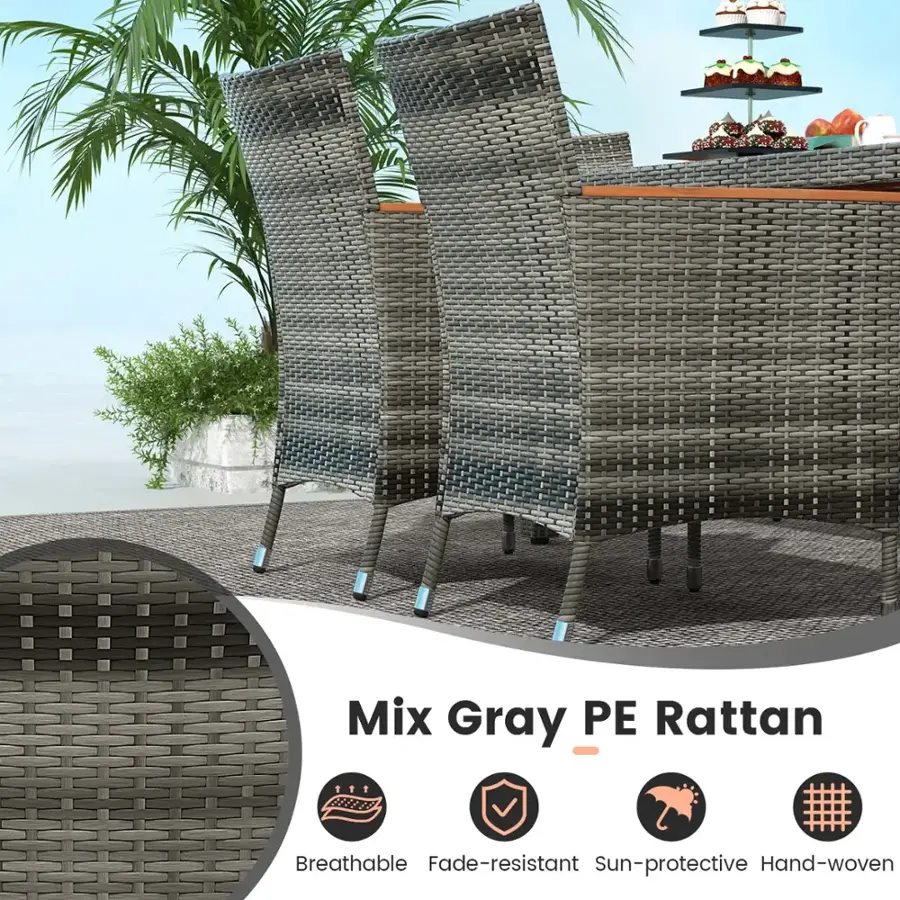 Mix Gray PE Rattan is a breathable, fade-resistant, and sun-protective hand-woven outdoor furniture.