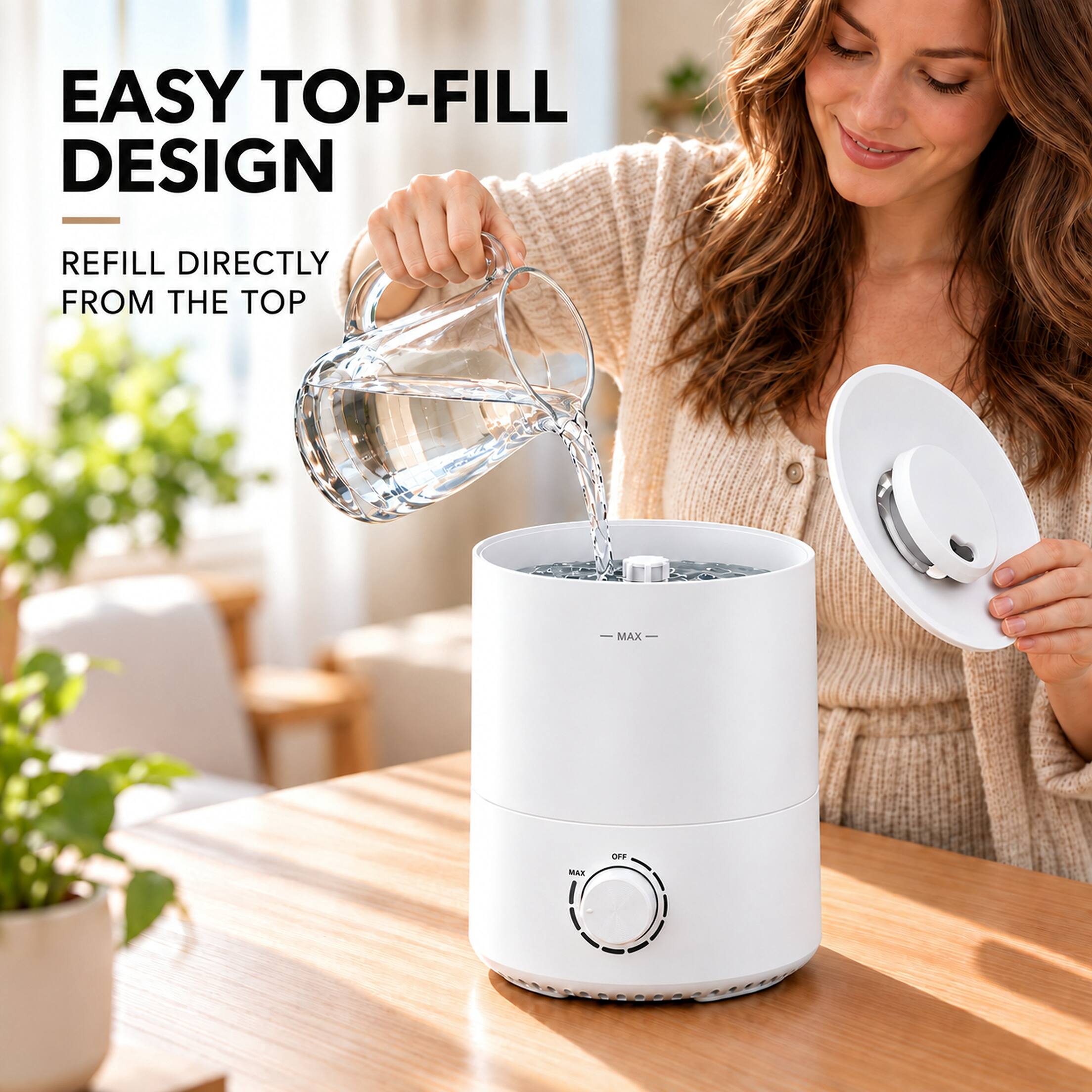 EASY TOP-FILL DESIGN  
REFILL DIRECTLY FROM THE TOP  
- MAX -  
OFF  
MAX