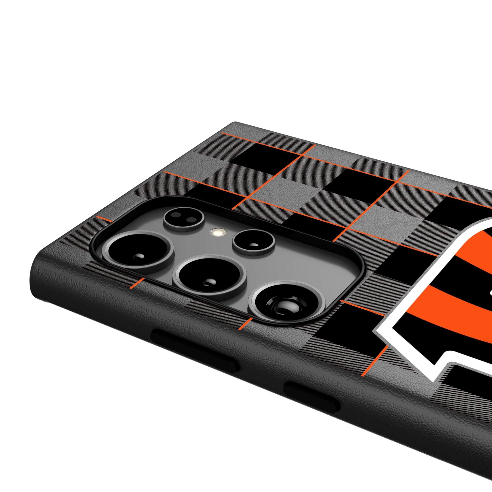 Alt View 3. Keyscaper - Cincinnati Bengals Plaid Galaxy Magnetic Bump Case - S24 - Black.