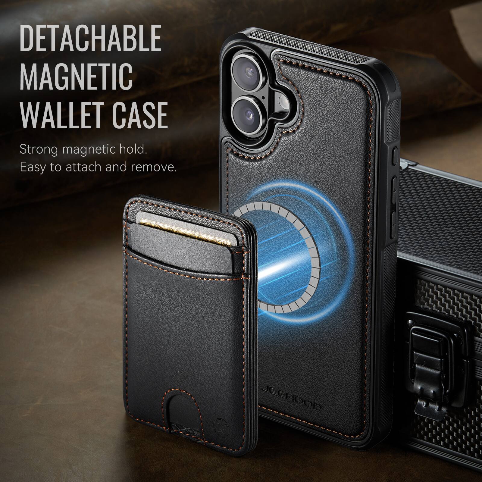 DETACHABLE MAGNETIC WALLET CASE  
Strong magnetic hold.  
Easy to attach and remove.  

SX JECHOOD
