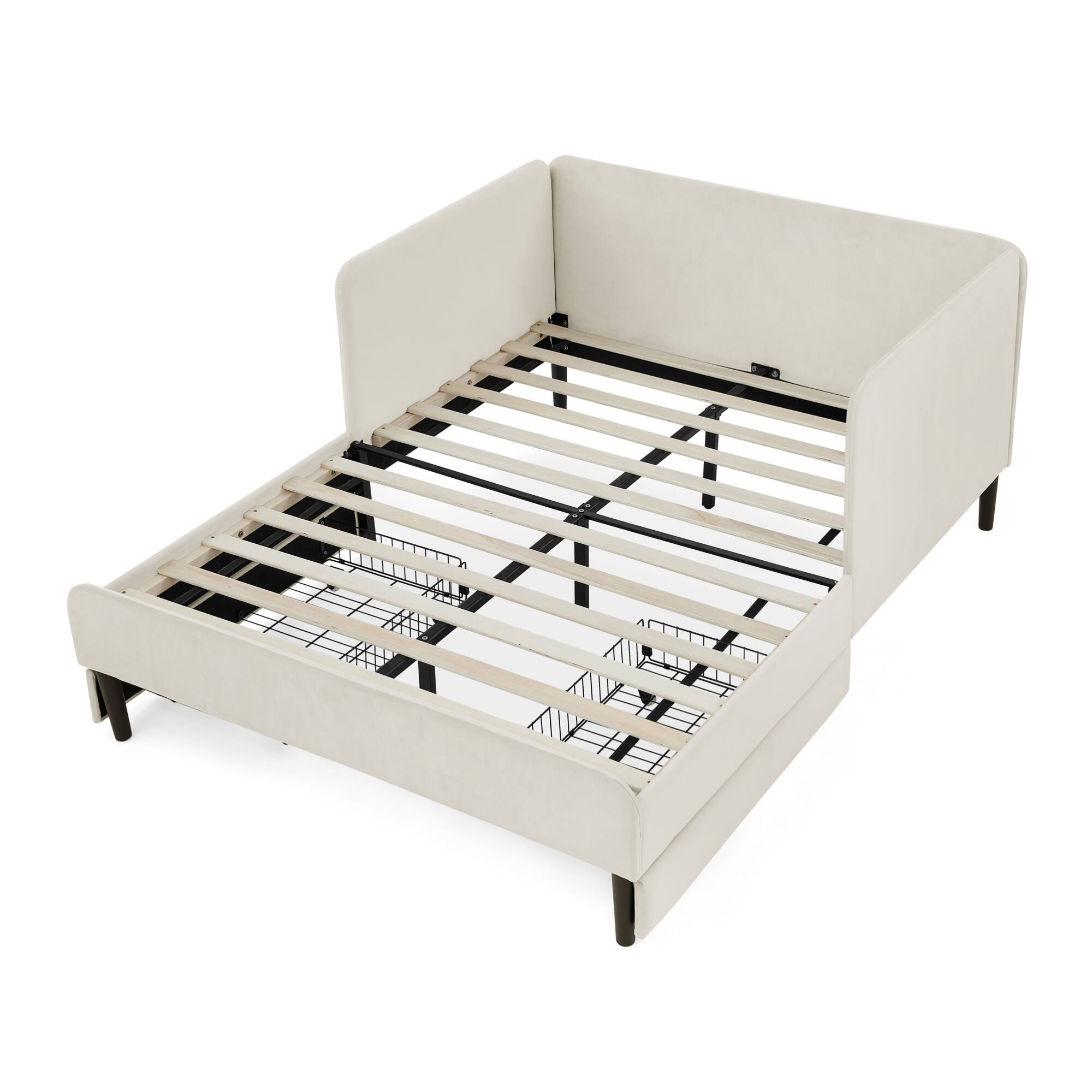 Alt View 7. GOODSILO - Full Size Upholstered Platform Bed Frame with Storage Drawers and Adjustable Sofa Functionality - Beige.