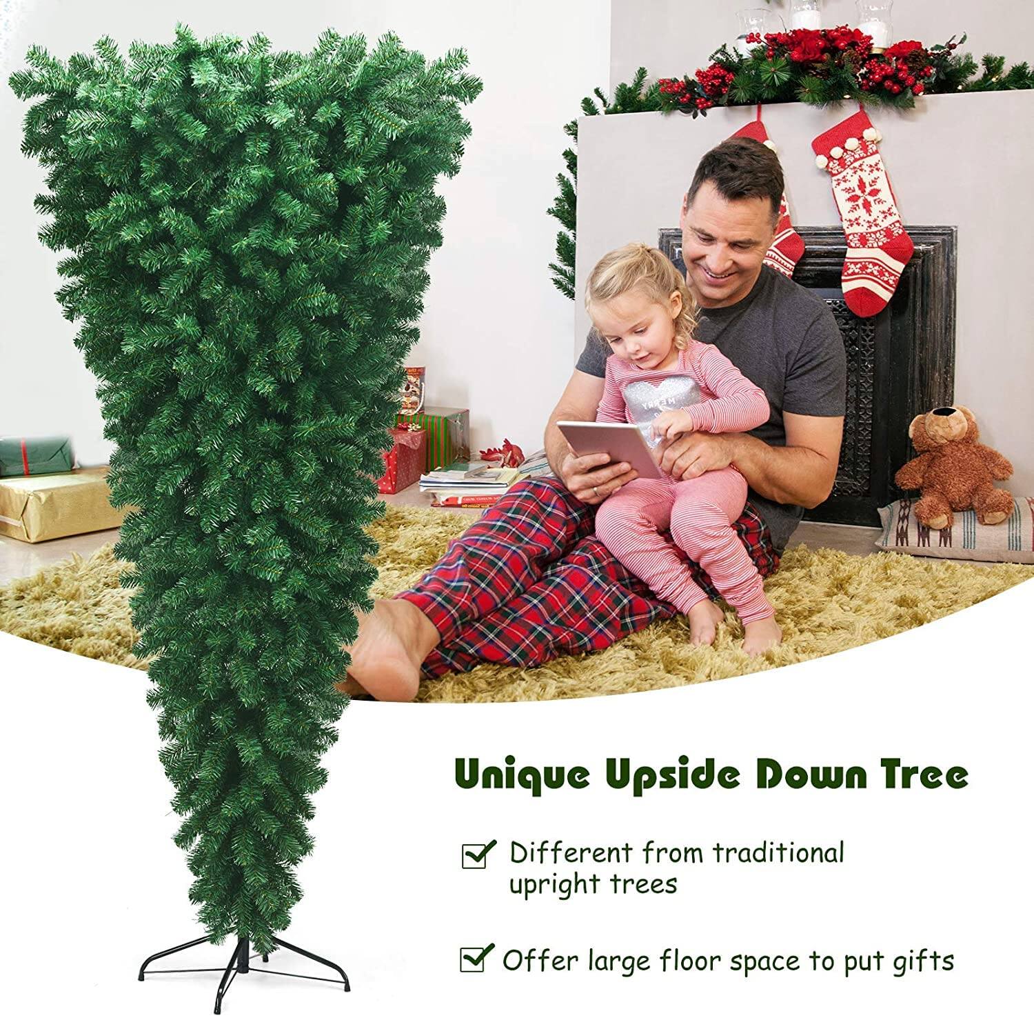 Unique Upside Down Tree  
Different from traditional upright trees  
Offer large floor space to put gifts