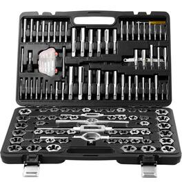 LOVMOR - 116 Piece Tap and Die Set Metric and SAE Size Bearing Steel Thread Cutting Repair Tool with Storage Case
