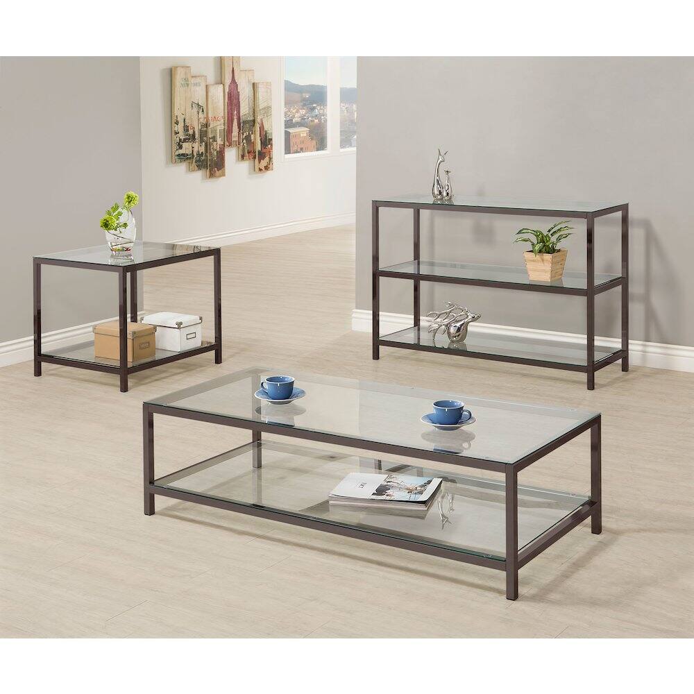 Alt View 5. Coaster Co. of America - Trini 1-shelf Glass Top Coffee Table Black Nickel - Black.