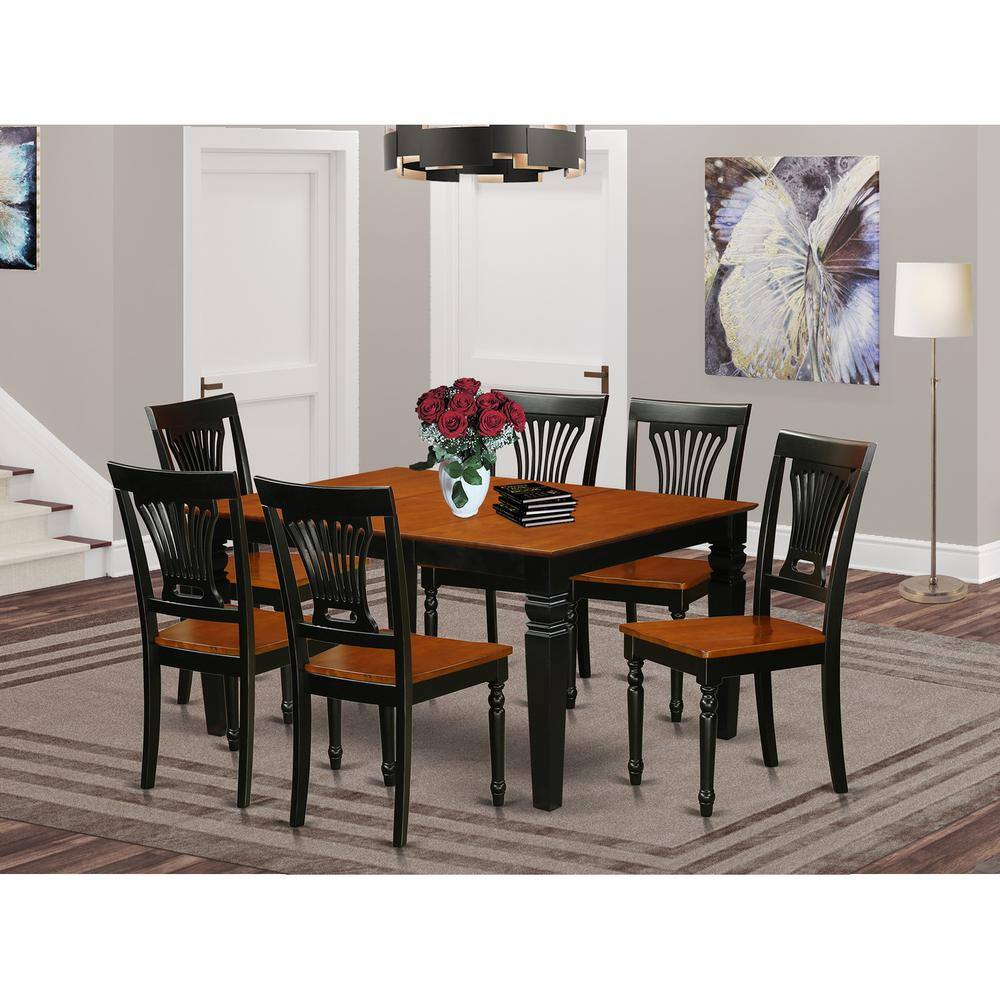 Back. East West Furniture - 7 Pc Dining Room set with a Dining Table and 6 Wood Kitchen Chairs in Black - Black & Cherry.