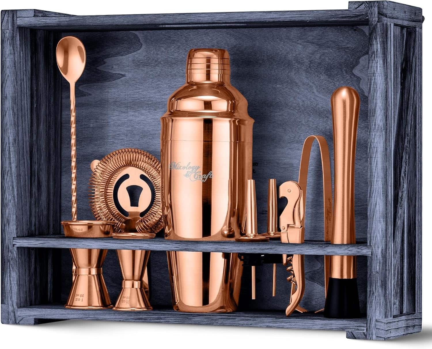 Zulay Kitchen - 11-Piece Cocktail Shaker Set, Bartender Kit with Stand - Gift Ready - Copper