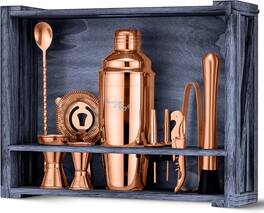 Zulay Kitchen - 11-Piece Cocktail Shaker Set, Bartender Kit with Stand - Gift Ready - Copper