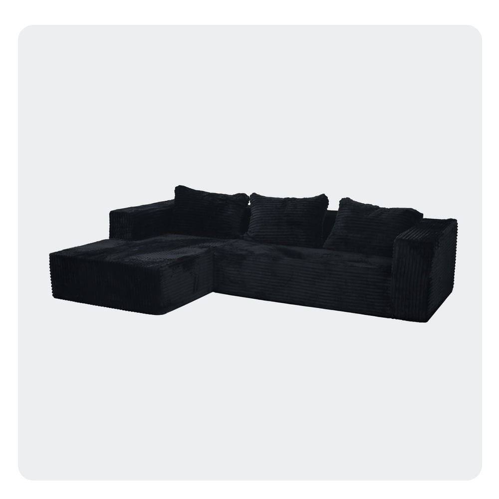 Left. Kadyn - L-Shaped Cloud Sectional Sofa, Features Plush Corduroy Upholstery and Deep Comfort Seating, No Assembly - Black.