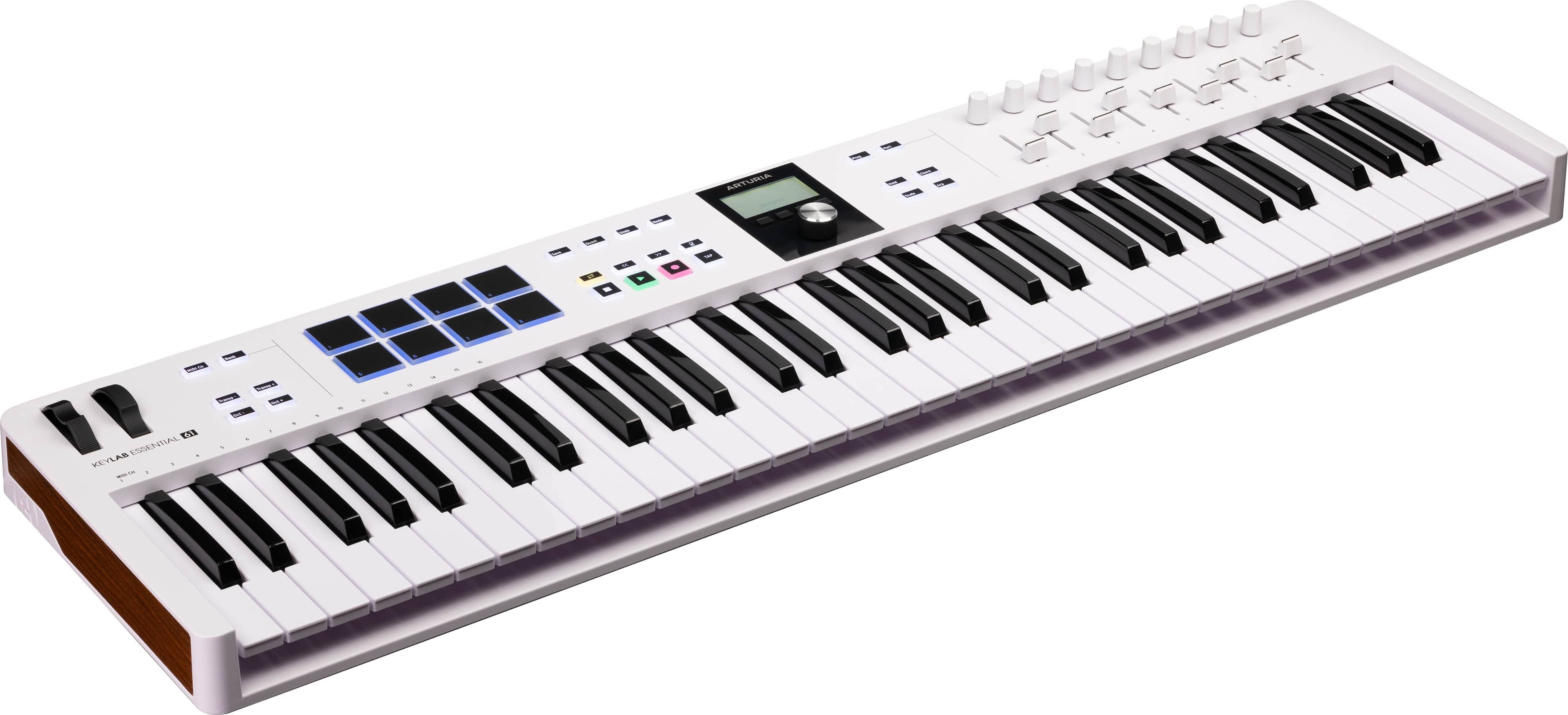Arturia - KeyLab Essential mk3 61-Key MIDI Controller with Semi-Weighted Keys, Pads, Faders, and Software Bundle - White