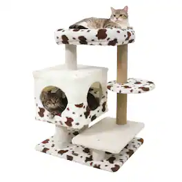 Costway - Modern Cat Tree with Wide Upholstered Perch & 2-Entrance Cat Condo Scratching Posts