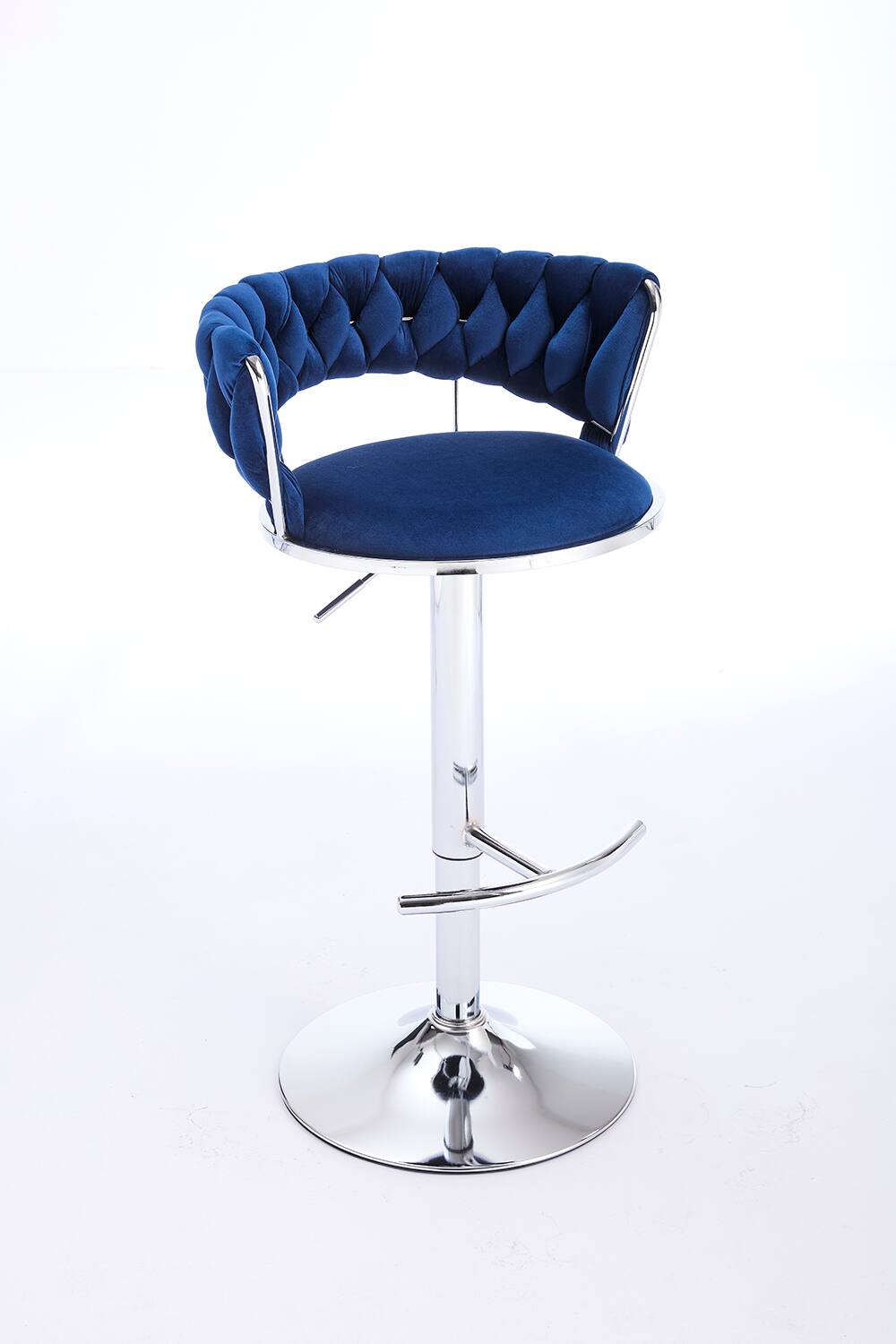 Back. SlickBlue - Modern Adjustable Bar Stools – Set of 2 Velvet Swivel Chairs with Chrome Legs - Blue.