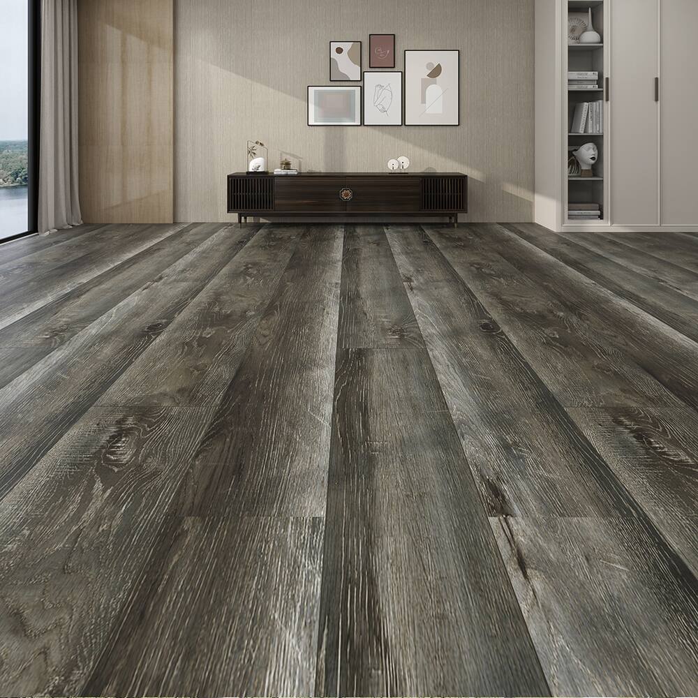 Left. Dotfloor - 62.6"x9" SPC Composite Flooring; 5 Planks/Box (19.56 sq. ft/Box); 8mm Thick with ; 30 mil Wear Layer; - Mystic Jungle.