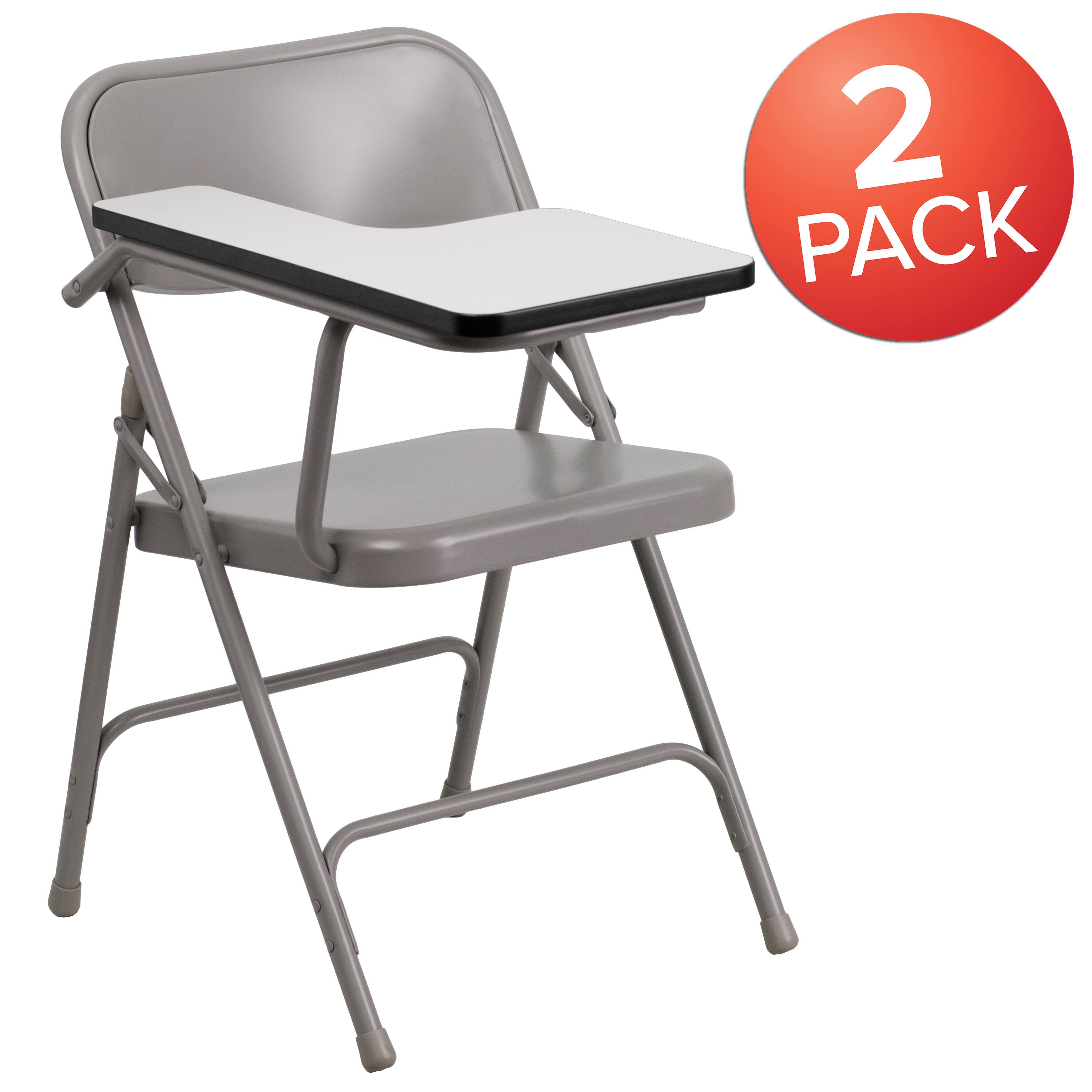 Alt View 1. Emma + Oliver - 2 Pack Premium Steel Folding Chair with Right Handed Tablet Arm - Beige.