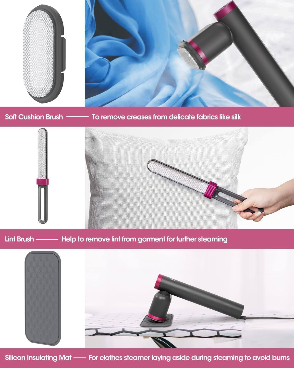 - Soft Cushion Brush: To remove creases from delicate fabrics like silk
- Lint Brush: Help to remove lint from garment for further steaming
- Silicon Insulating Mat: For clothes steamer laying aside during steaming to avoid burns
