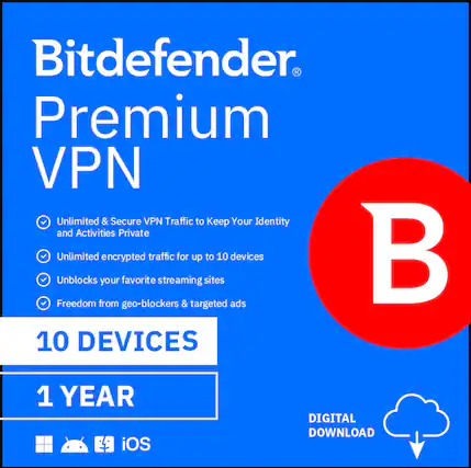 Bitdefender Premium VPN
- Unlimited & Secure VPN Traffic to Keep Your Identity and Activities Private
- Unlimited encrypted traffic for up to 10 devices
- Unblocks your favorite streaming sites
- Freedom from geo-blockers & targeted ads
10 DEVICES
1 YEAR
DIGITAL DOWNLOAD
iOS