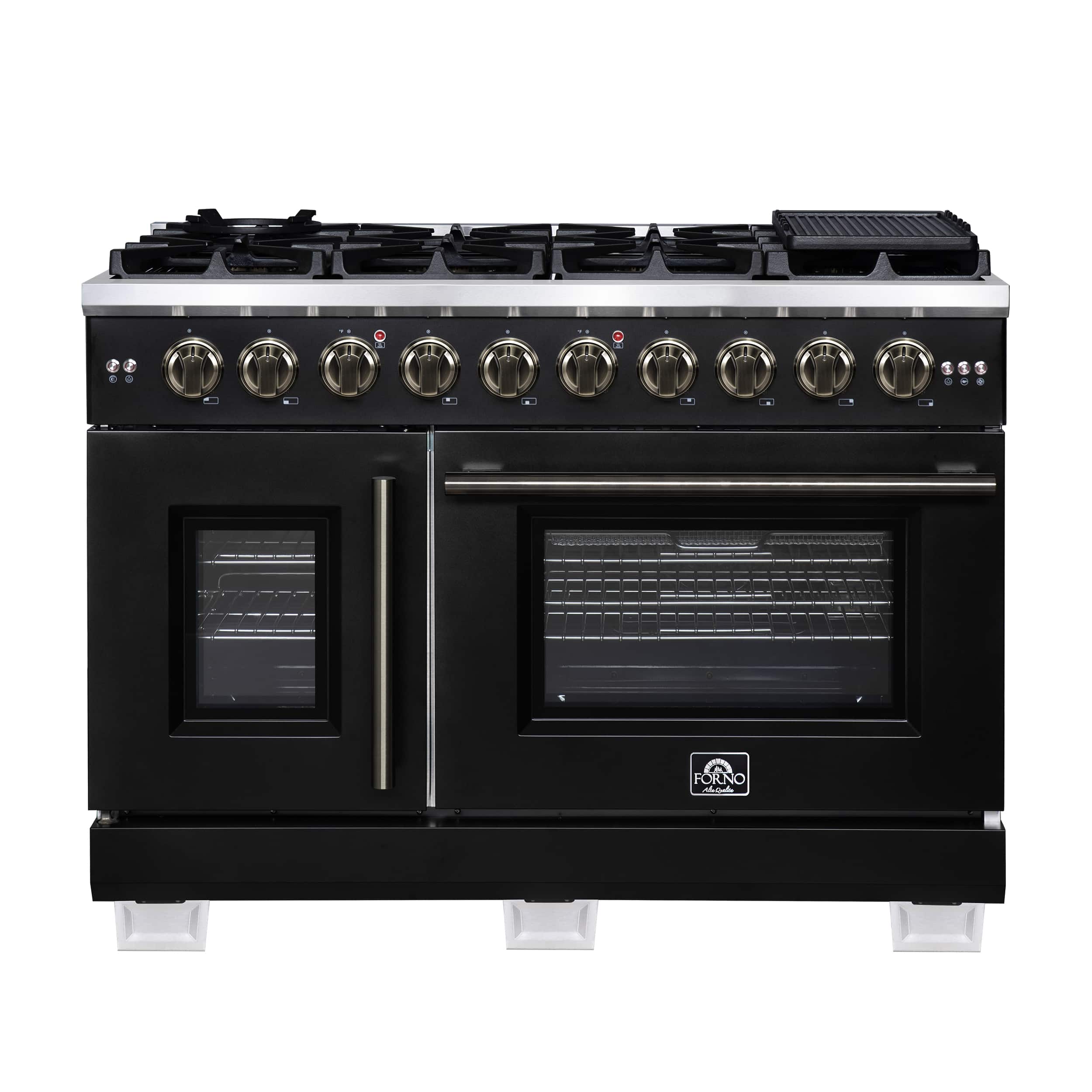 Forno Appliances - Capriasca 6.58 Cu. Ft. Freestanding Double Oven Gas Convection Range with French Doors and Rotisserie Air Fryer - Black