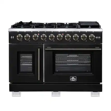 Front. Forno Appliances - Capriasca 6.58 Cu. Ft. Freestanding Double Oven Gas Convection Range with French Doors and Rotisserie Air Fryer - Black.
