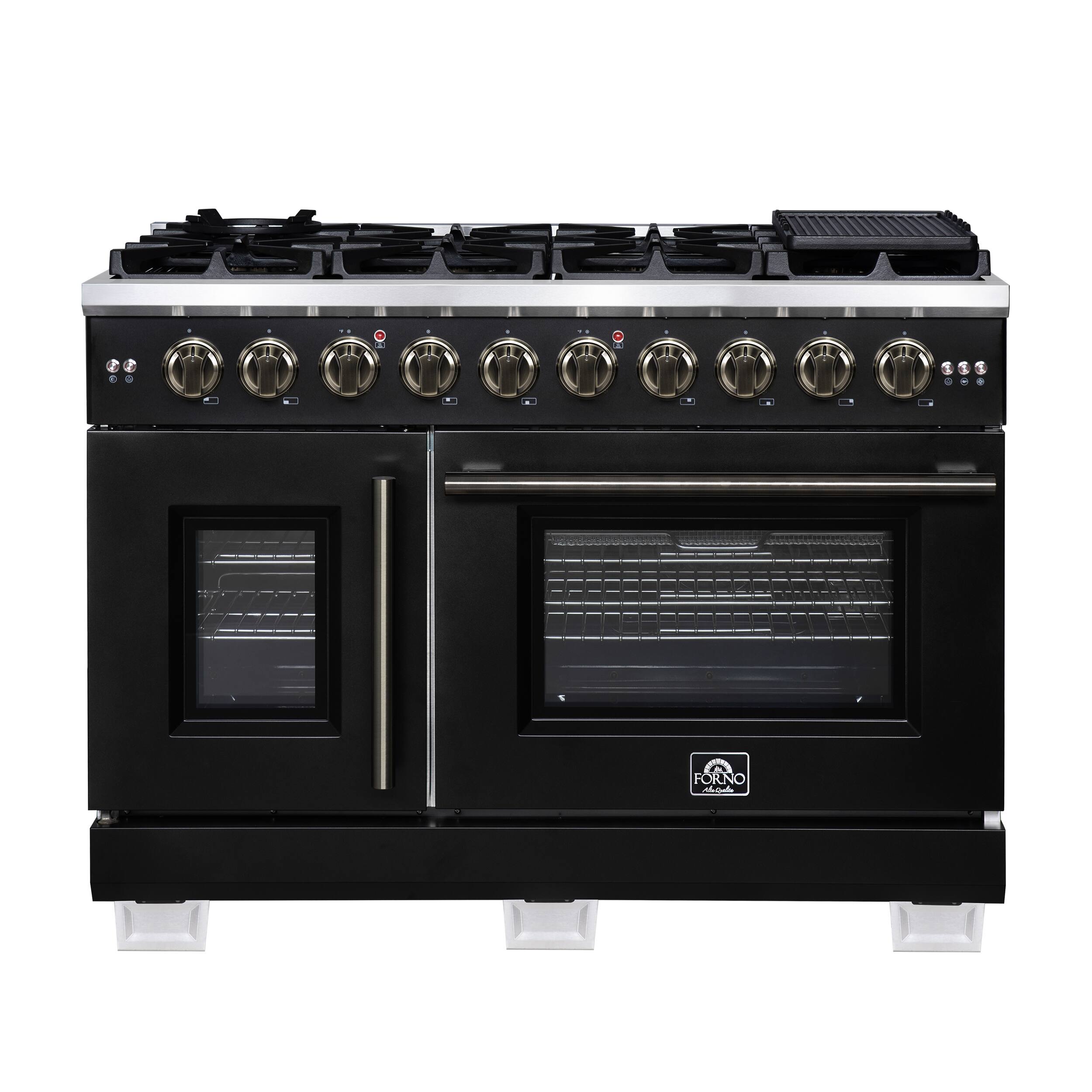 Forno Appliances - Capriasca 6.58 Cu. Ft. Freestanding Double Oven Gas Convection Range with French Doors and Rotisserie Air Fryer - Black
