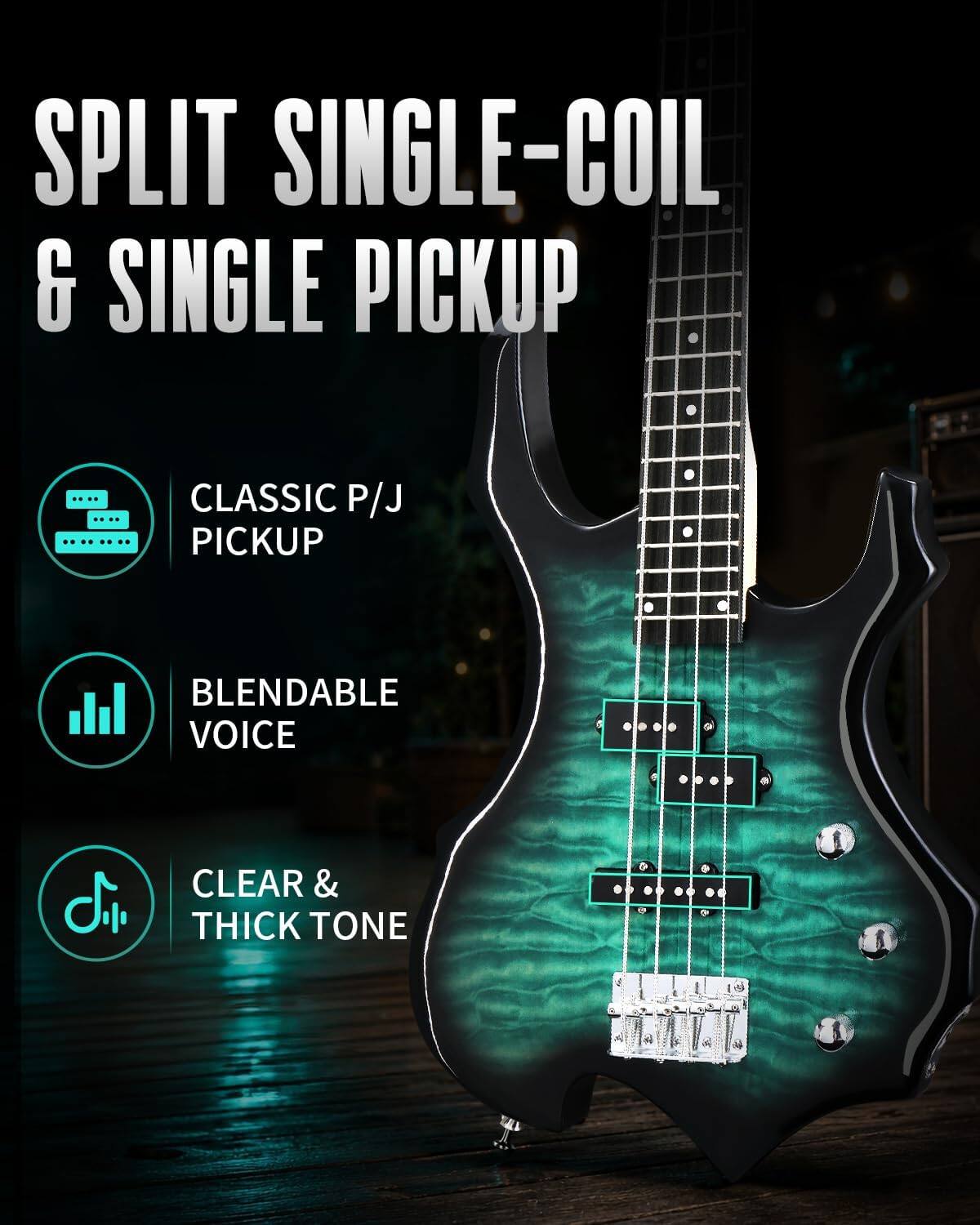 SPLIT SINGLE-COIL & SINGLE PICKUP

CLASSIC P/J PICKUP

BLENDABLE VOICE

CLEAR & THICK TONE