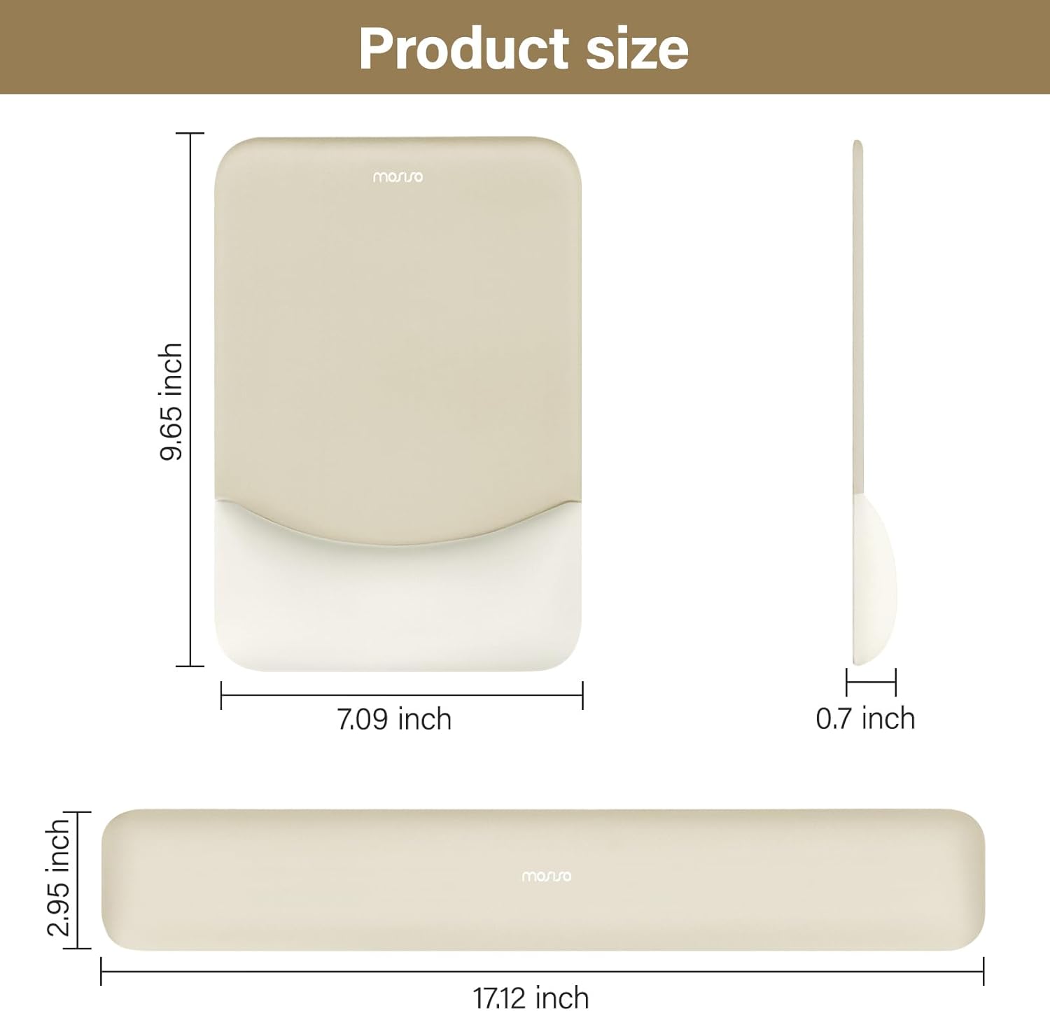 Product size: 9.65 inch x 7.09 inch x 0.7 inch, 2.95 inch x 17.12 inch