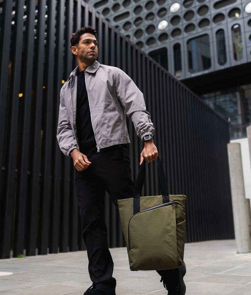 Alt View 9. ALPAKA - Flow Totepack Laptop Backpack for Men, 16" Laptop Compartment + 11" Tablet Sleeve, Tote/Backpack, Bottle Pocket - Green Axoflux 400D Washed Nylon.