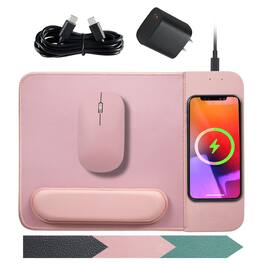 Earthley Blooms - 15w Wireless Charging Mouse Pad With Detachable Wrist Support And 20w Power Adapter Fast Qi Phone Mat For - Pink-With PD