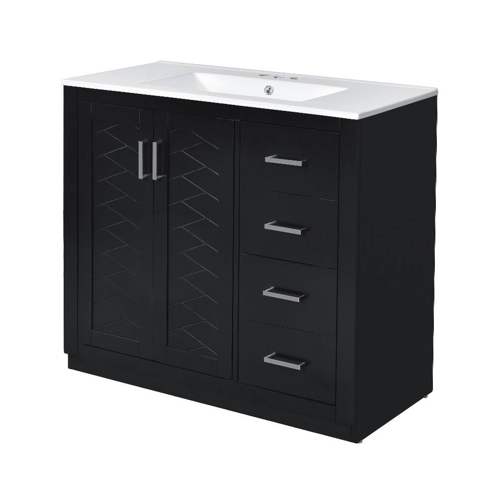 Alt View 9. Loheer - Loheer 36 inch bathroom vanity with sink Black Freestanding Solid Wood Frame - Black.