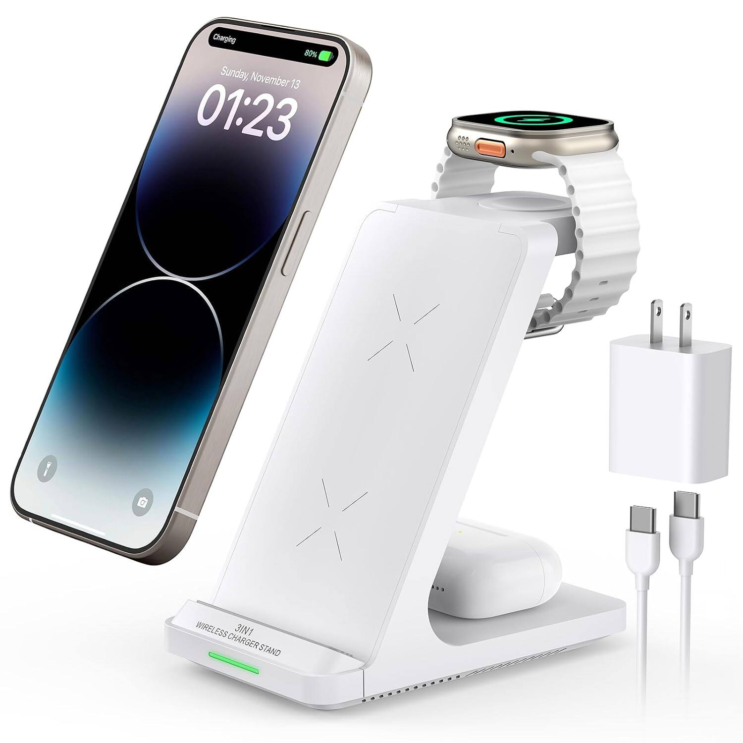Luckbyte - 3 in 1 Wireless Charging Station Stand for Phone, Watch and Earbuds, White