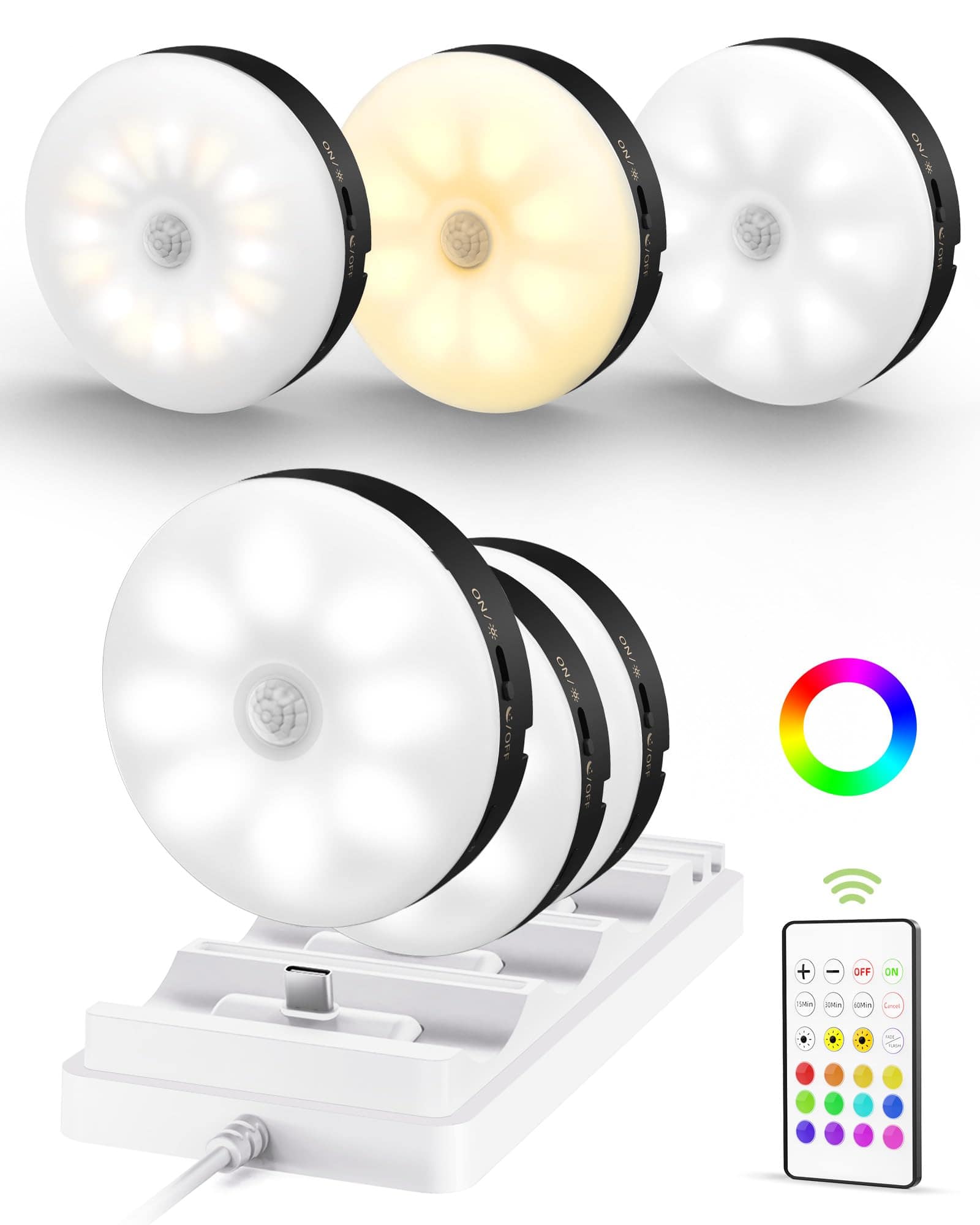 EZVALO - 8 in. Wireless USB Charging Integrated LED Linkable Under Cabinet Light Smart Recessed Lighting-6 Pack - Black