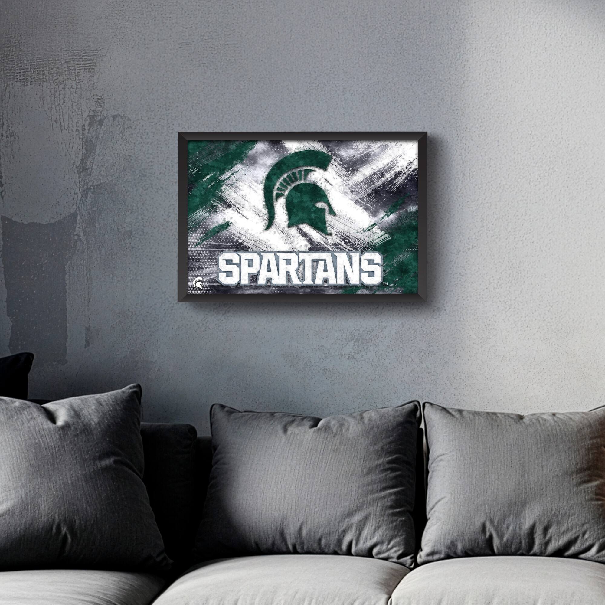 Alt View 1. Sporticulture - Michigan State Spartans 27" x 39" Brush Stroke Logo Framed Art Print - Multicolor.