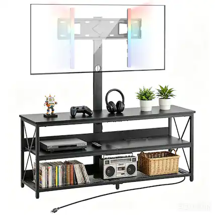 Front. VEVOR - TV Stand with Mount, 47.2 Inch, TV Stand Console with Power Outlet, for 32-75 Inch TVs - Black.