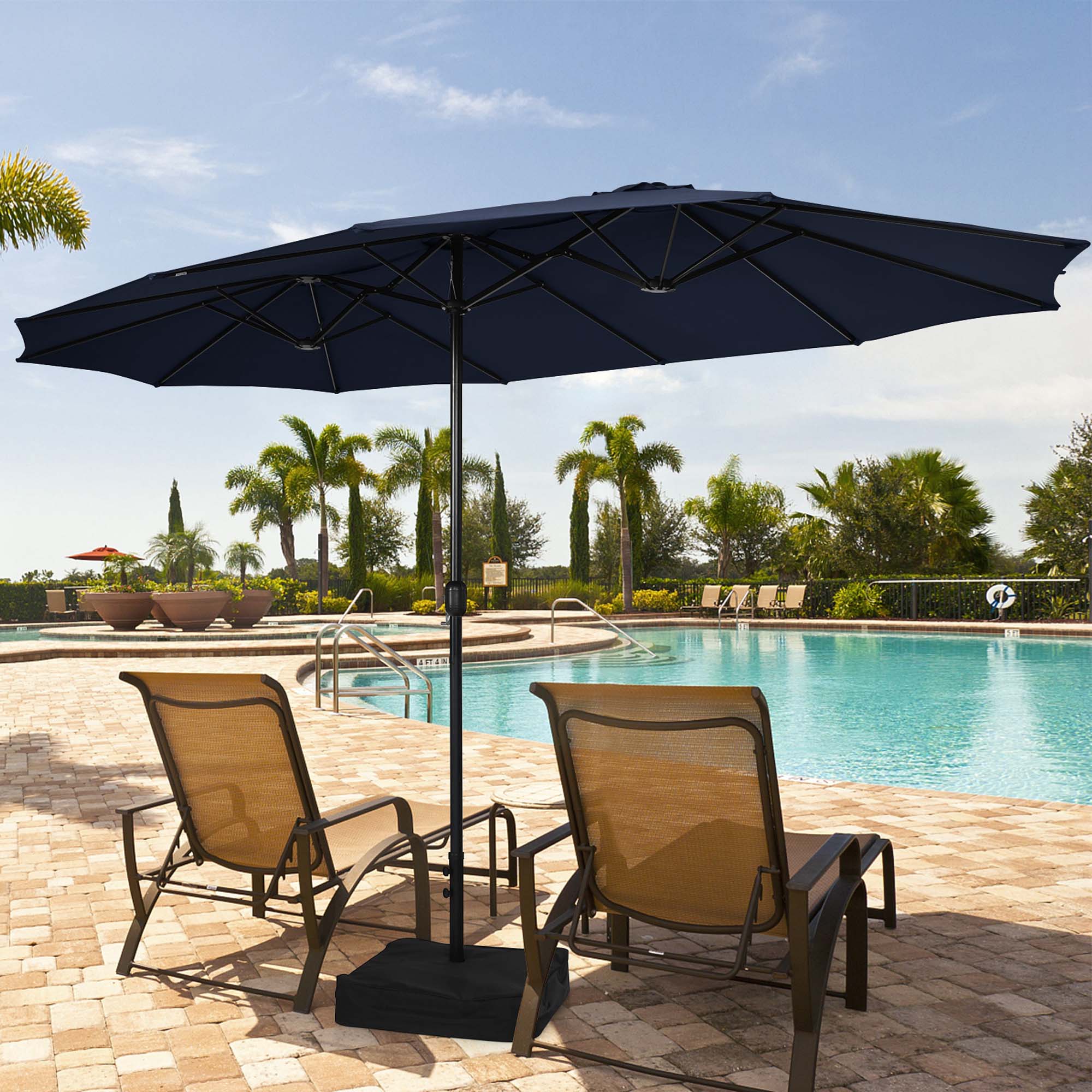 Alt View 2. Costway - 15FT Double-Sided Twin Patio Umbrella Sun Shade Outdoor Crank Market Base - Navy.
