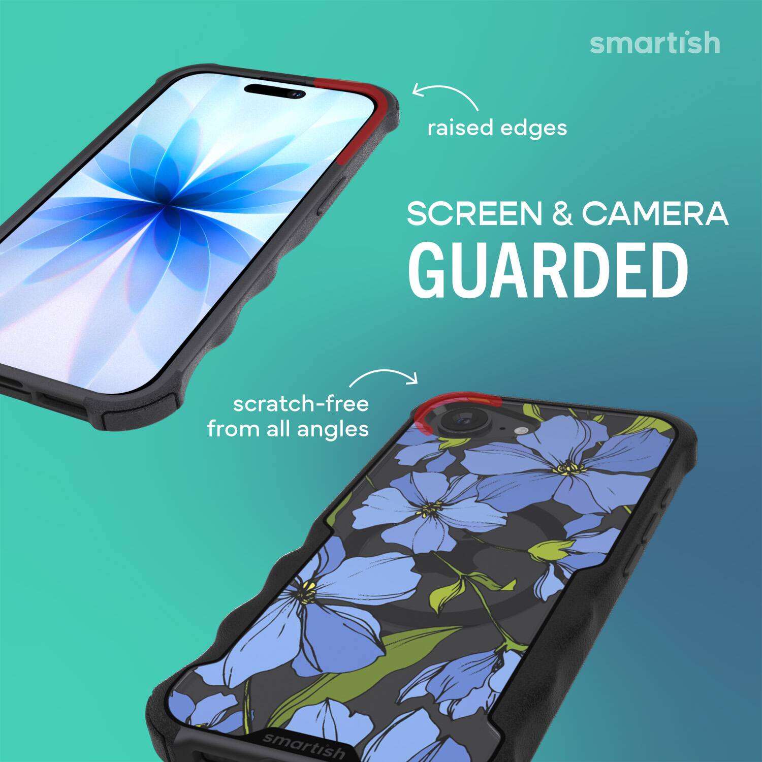 smartish raised edges SCREEN & CAMERA GUARDED scratch-free from all angles smartish