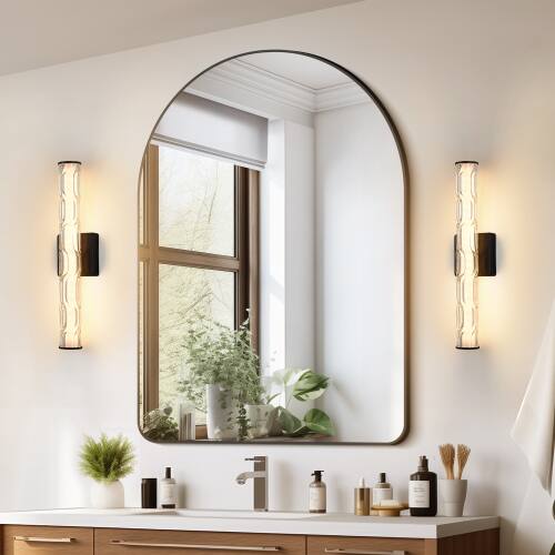 LUCKY ONE - 19.7in Wall Sconce Set of 2, K9 Crystal Vanity Light for Bathroom Bedroom Hallway Stairway - Black