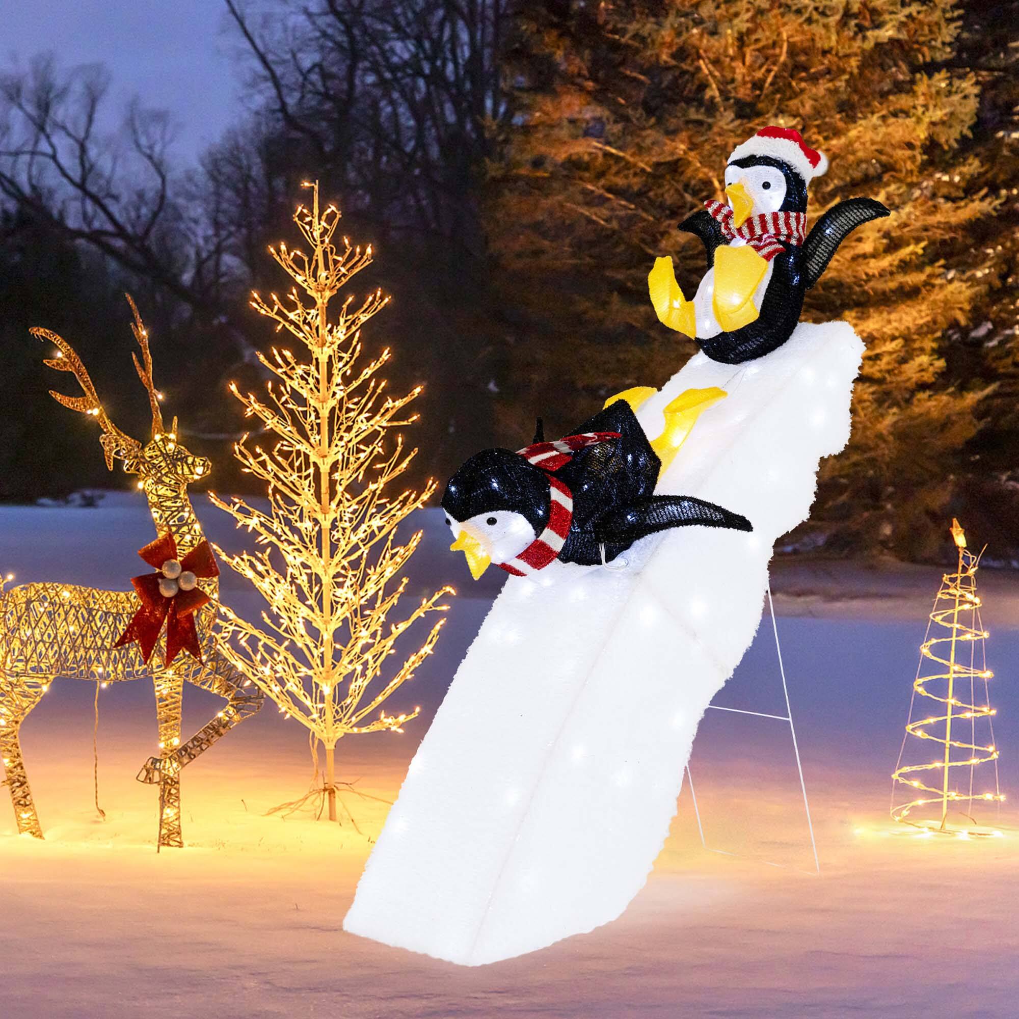 Costway 4FT PreLit Christmas Penguin Ice Skating Decoration with Snowy