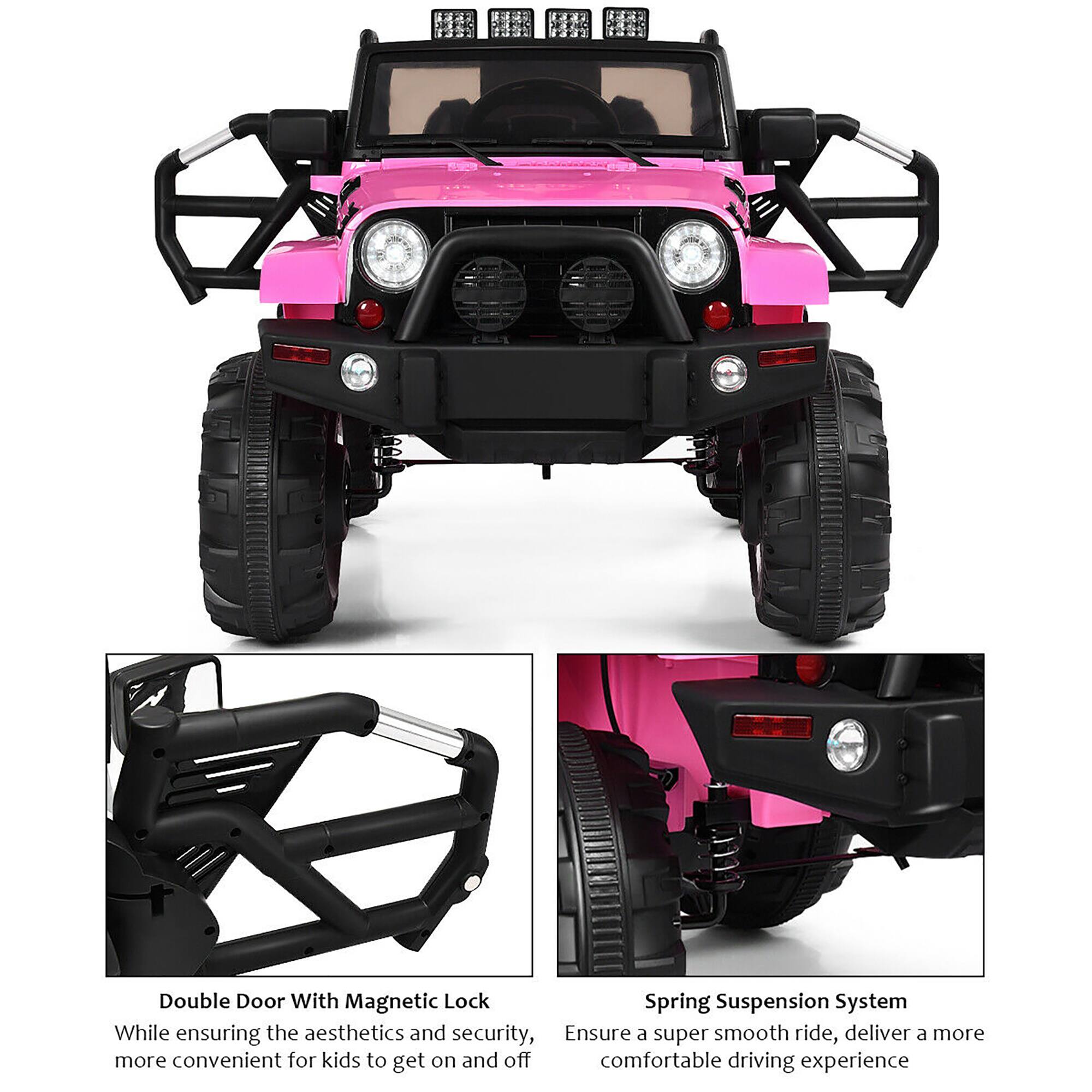 Double Door With Magnetic Lock
While ensuring the aesthetics and security, make it convenient for kids to get on and off.

Spring Suspension System
Ensure a super smooth ride, delivering a more comfortable driving experience.