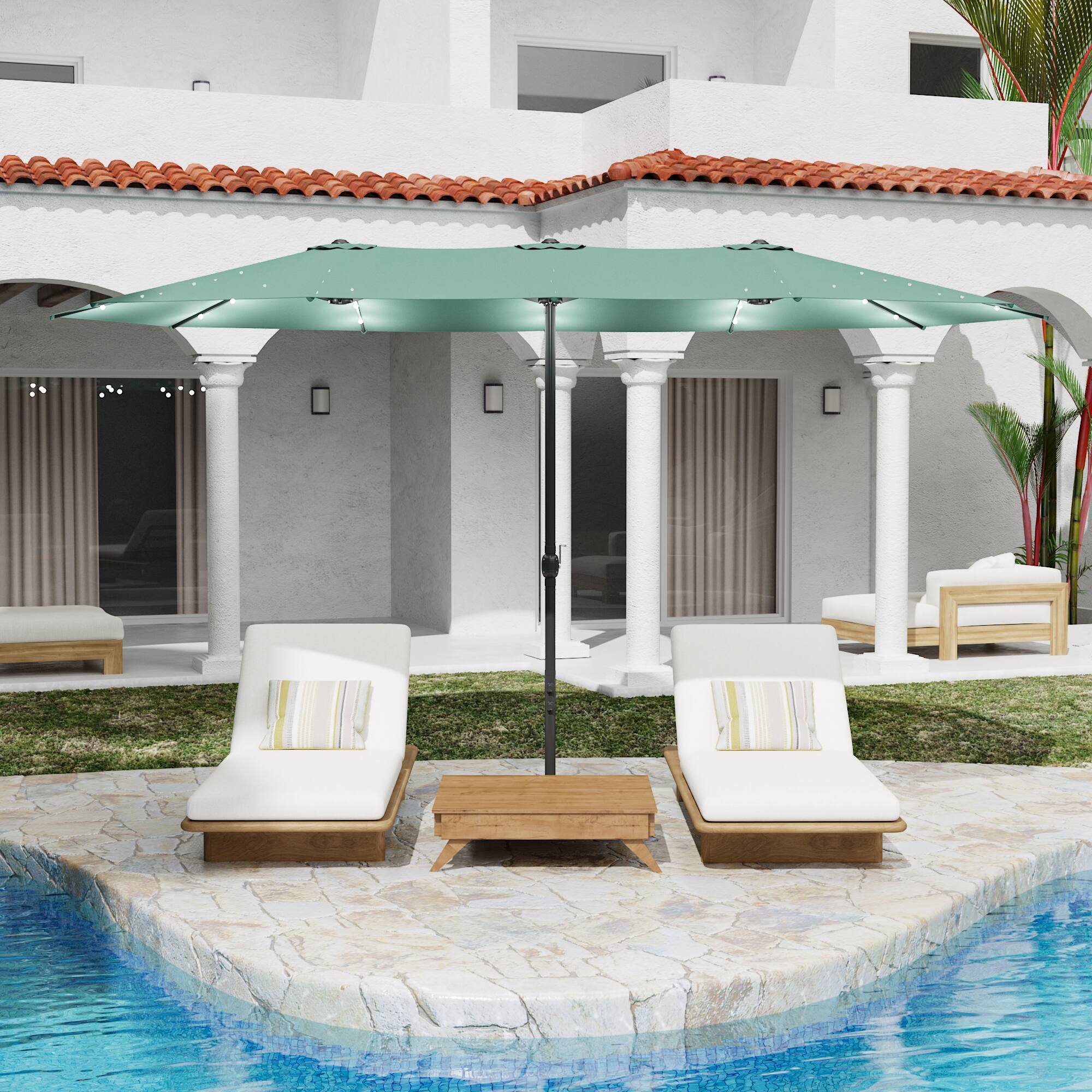 Angle. Famapy - Large Rectangular Outdoor Patio Umbrella with Integrated Edge LED Lights Day-to-Night Shade Multiple Colors - Mint green.