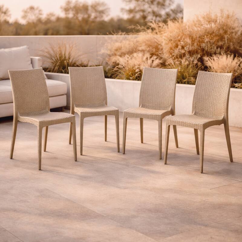 Angle. LeisureMod - Mace 4-Pieces  Outdoor Waterproof Patio Chair - No Assembly Required - Taupe.