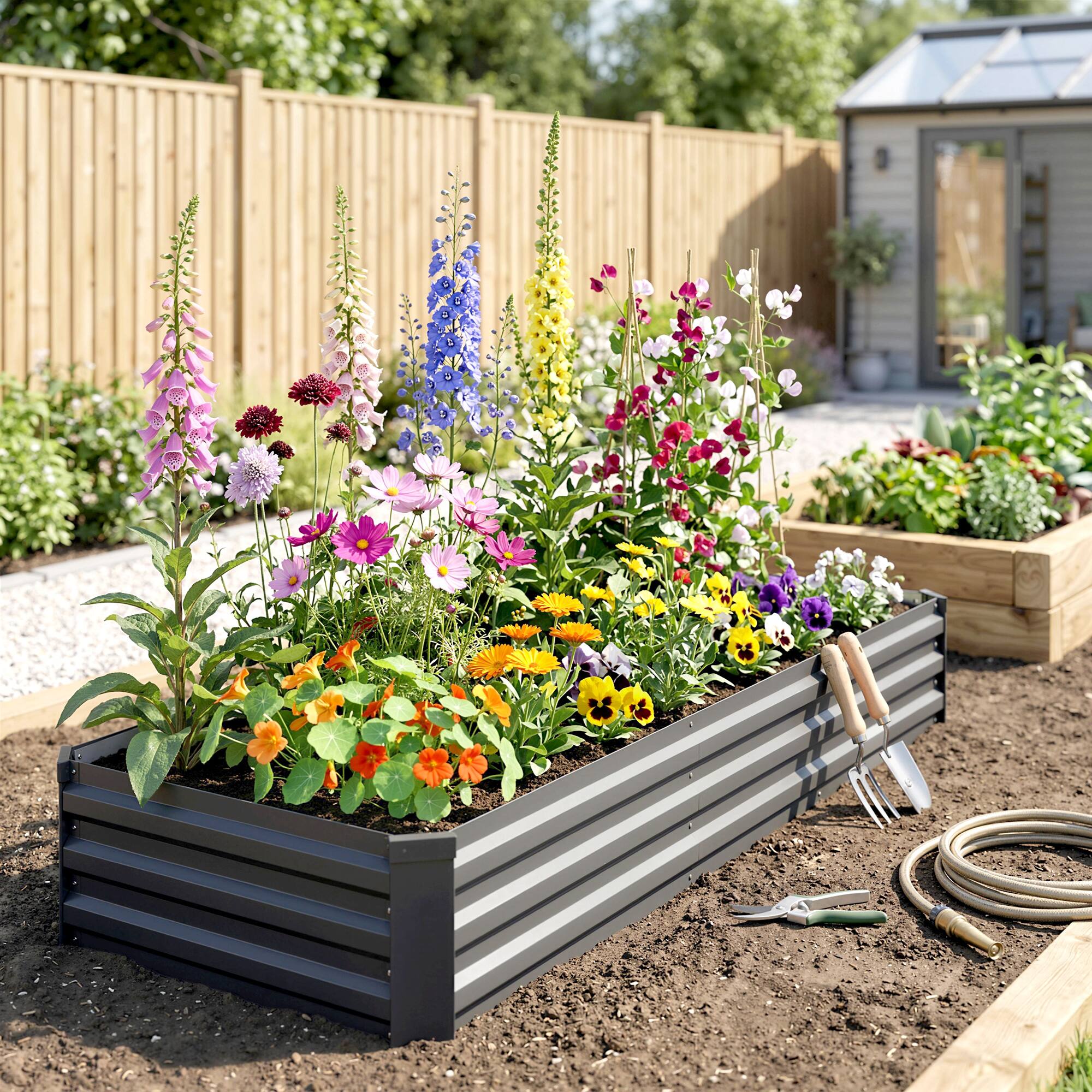 Alt View 1. Outsunny - Galvanized Raised Garden Bed Kit with Safety Edging for Flowers, Herbs and Vegetables - Dark Gray.